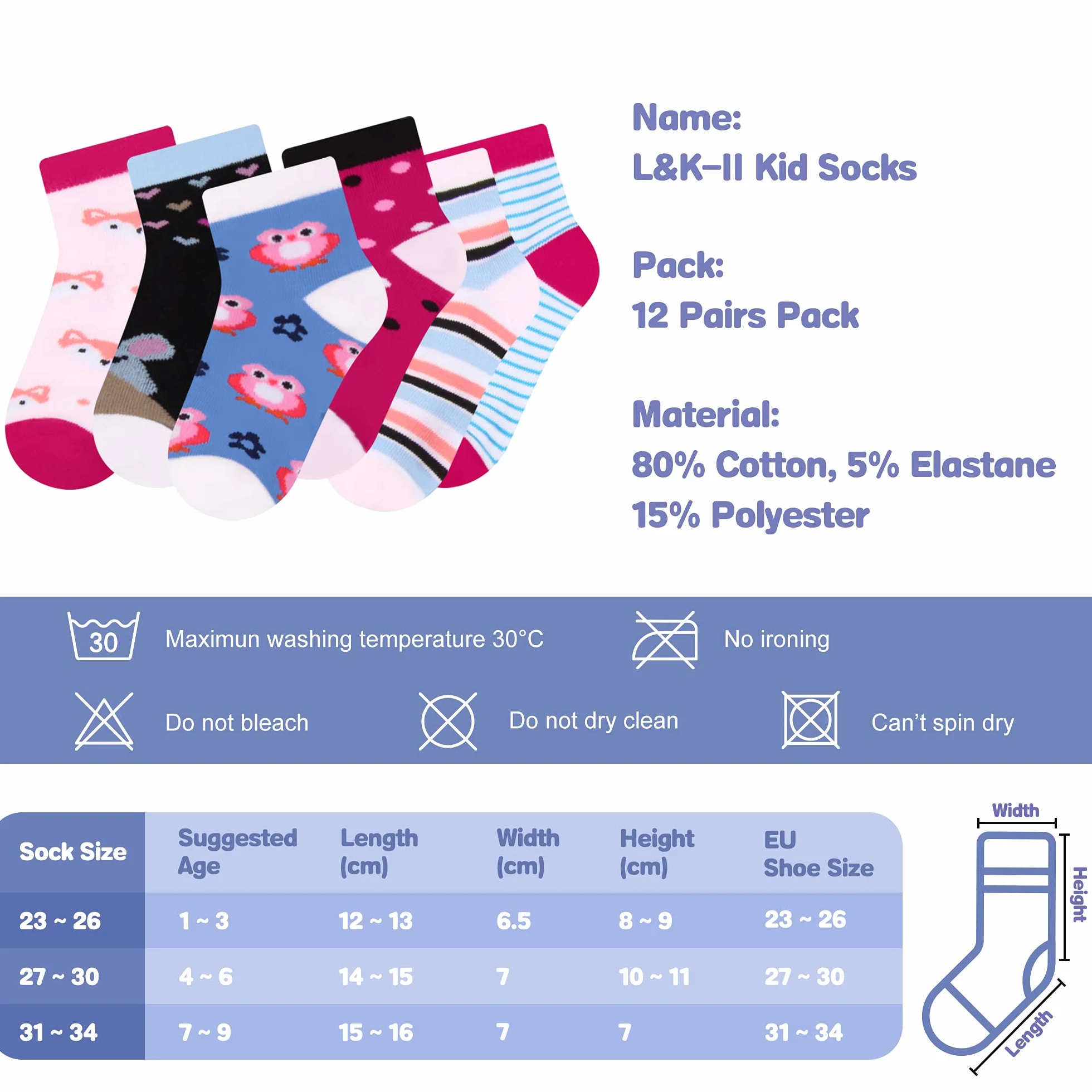 Libella 2108VA Lot de 10 paires chaussettes été amusantes cœurs rayures pois