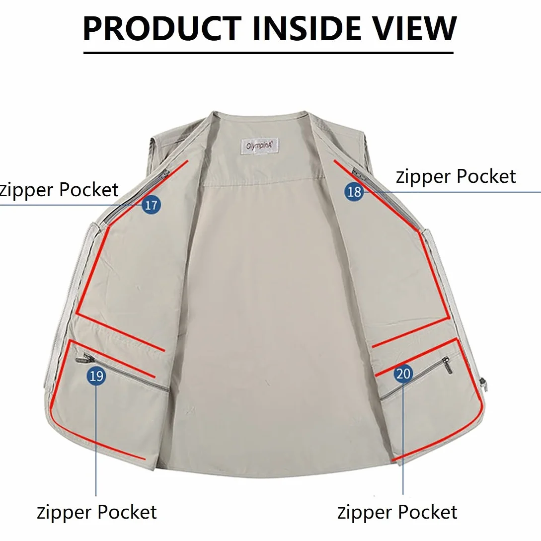Hwalleum Homme Gilet de Plein air Multifonctionnel Grande Taille Veste sans Manches Été Respirant Séchage Rapide Multi-Poches