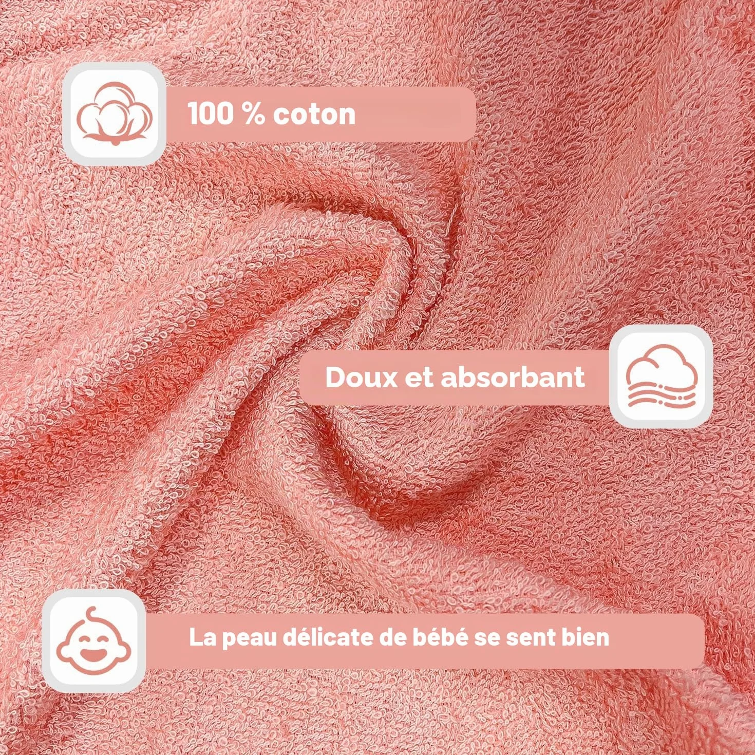 Lexikind Serviette à Capuche Bébé Peignoir de Bain Tissu Éponge Requin Rose