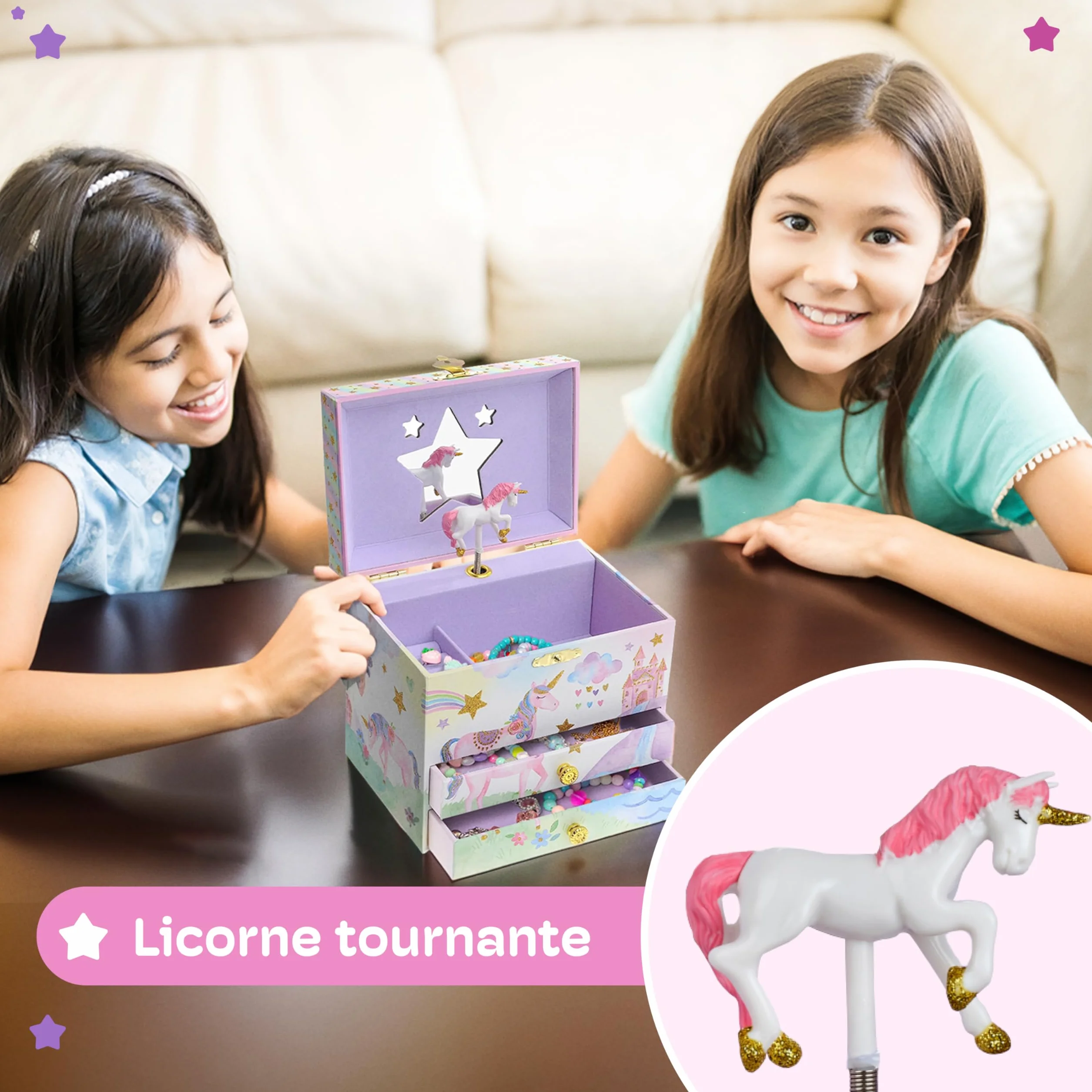Jewelkeeper Grande Boîte à Bijoux Musicale pour Enfants avec 2 Tiroirs