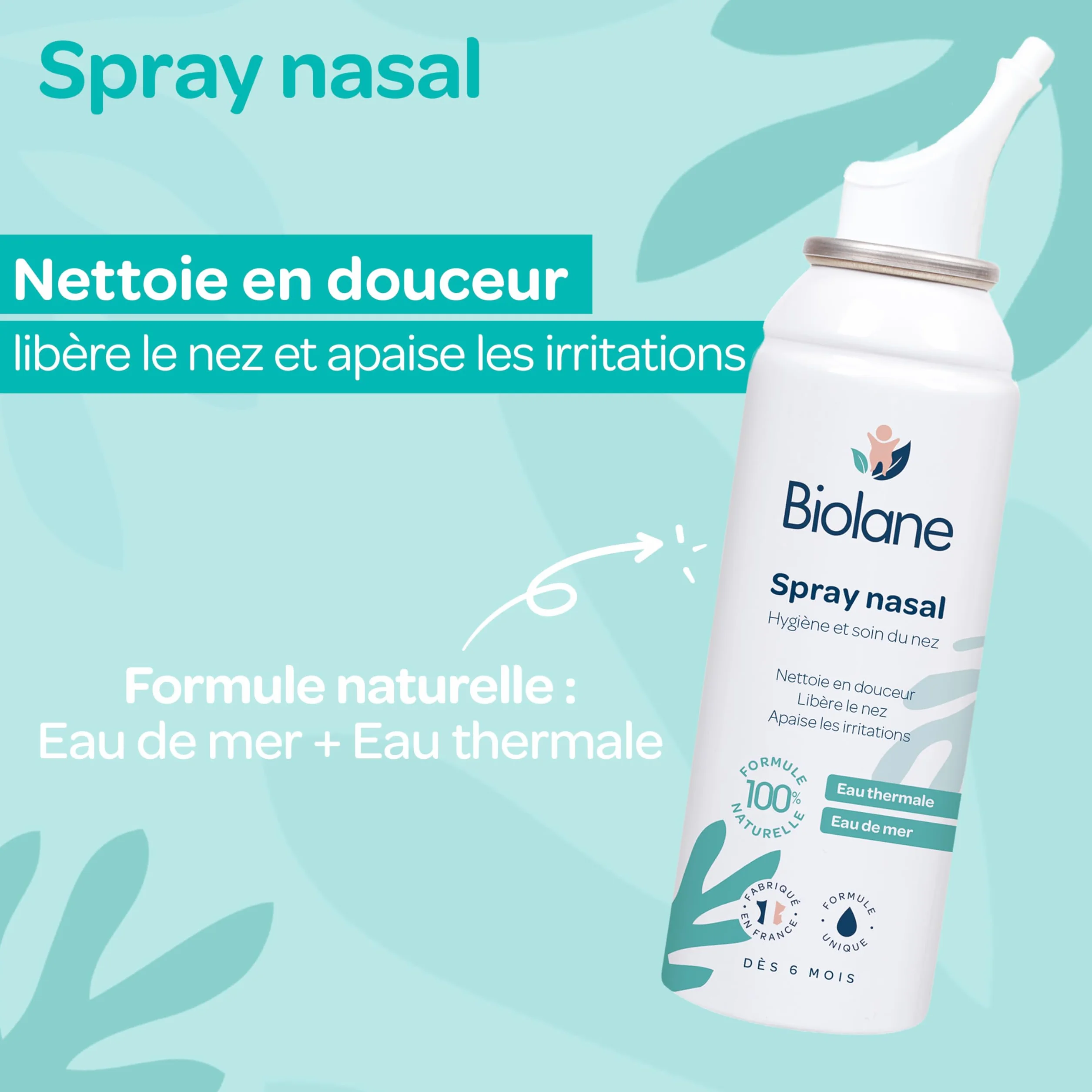 BIOLANE Spray Nasal Eau de Mer thermale Bébé Hygiène et Soin du nez 100% Naturelle Dès 6 mois Fabriqué en France