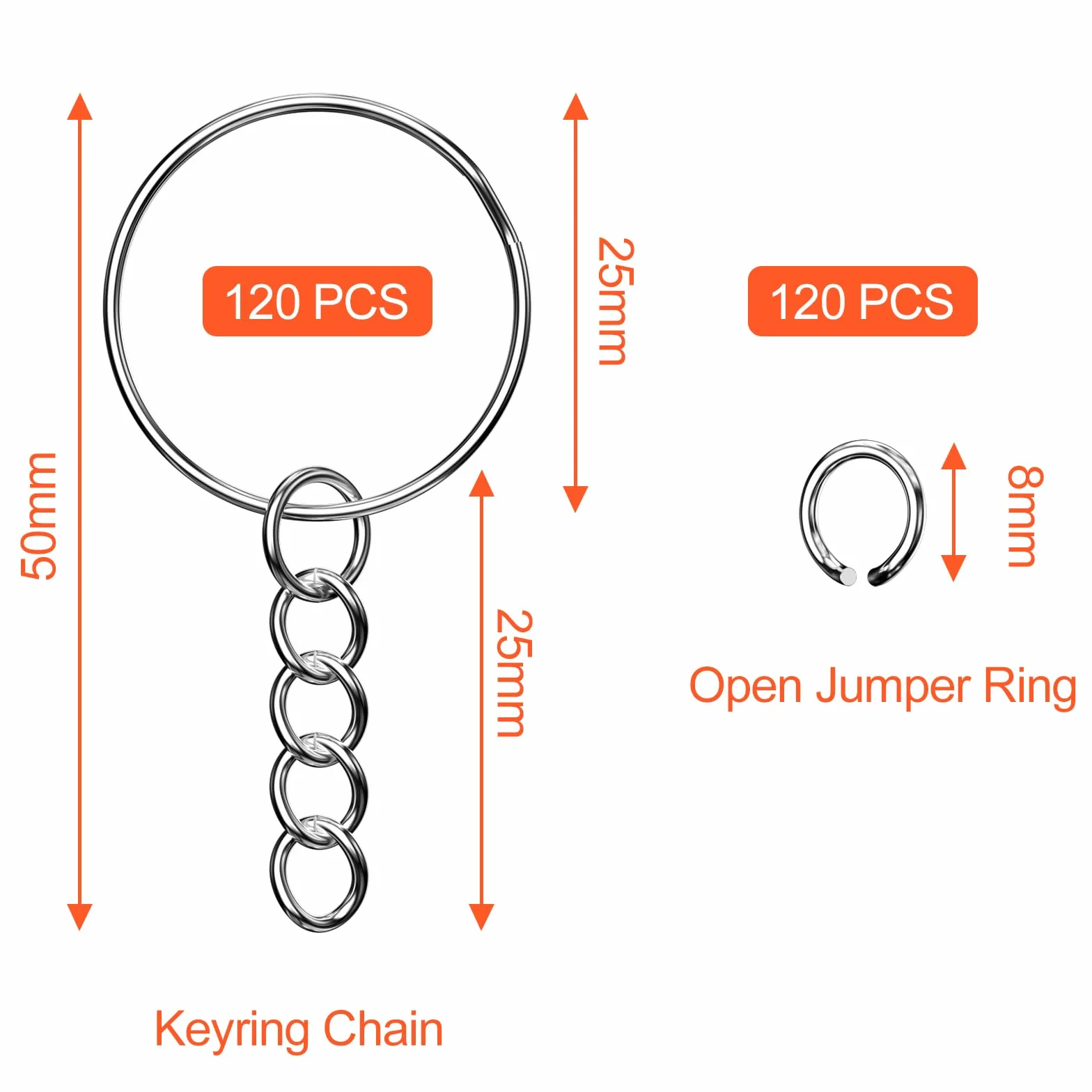 Anneaux Porte Clé 120 Pièces en Métal avec Chaîne 25mm pour Travaux Manuels Bricolage
