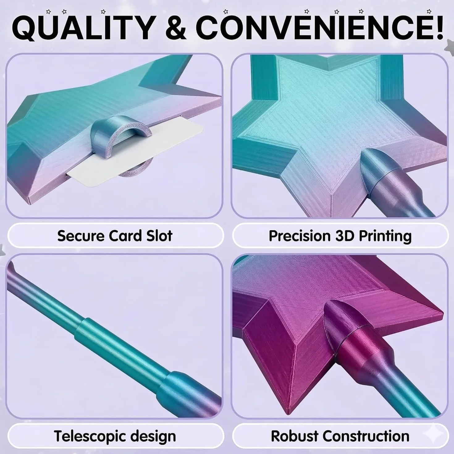 Baguette Magique Étoile Porte-Cartes sans Contact, Impression 3D, Portable, Enfant, Cosplay, Magicien (Blue-Violet)