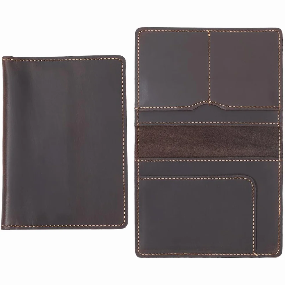 Étui de Passeport en Cuir de Vachette Véritable avec Protection RFID Portefeuille de Voyage