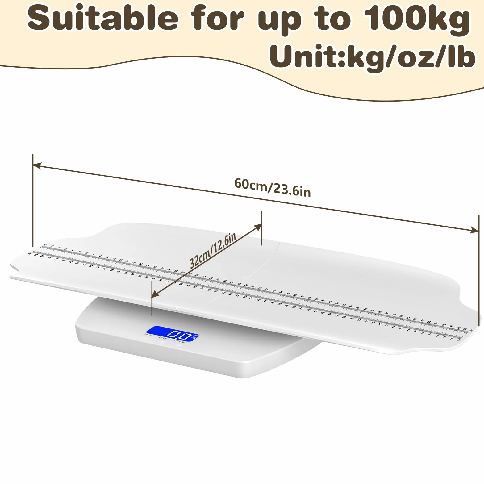 Pèse-bébé avec Plateau Amovible 100 kg Balance Bébé Électrique écran LCD 3 modes de Pesée kg/oz/lb pour Chien Chat