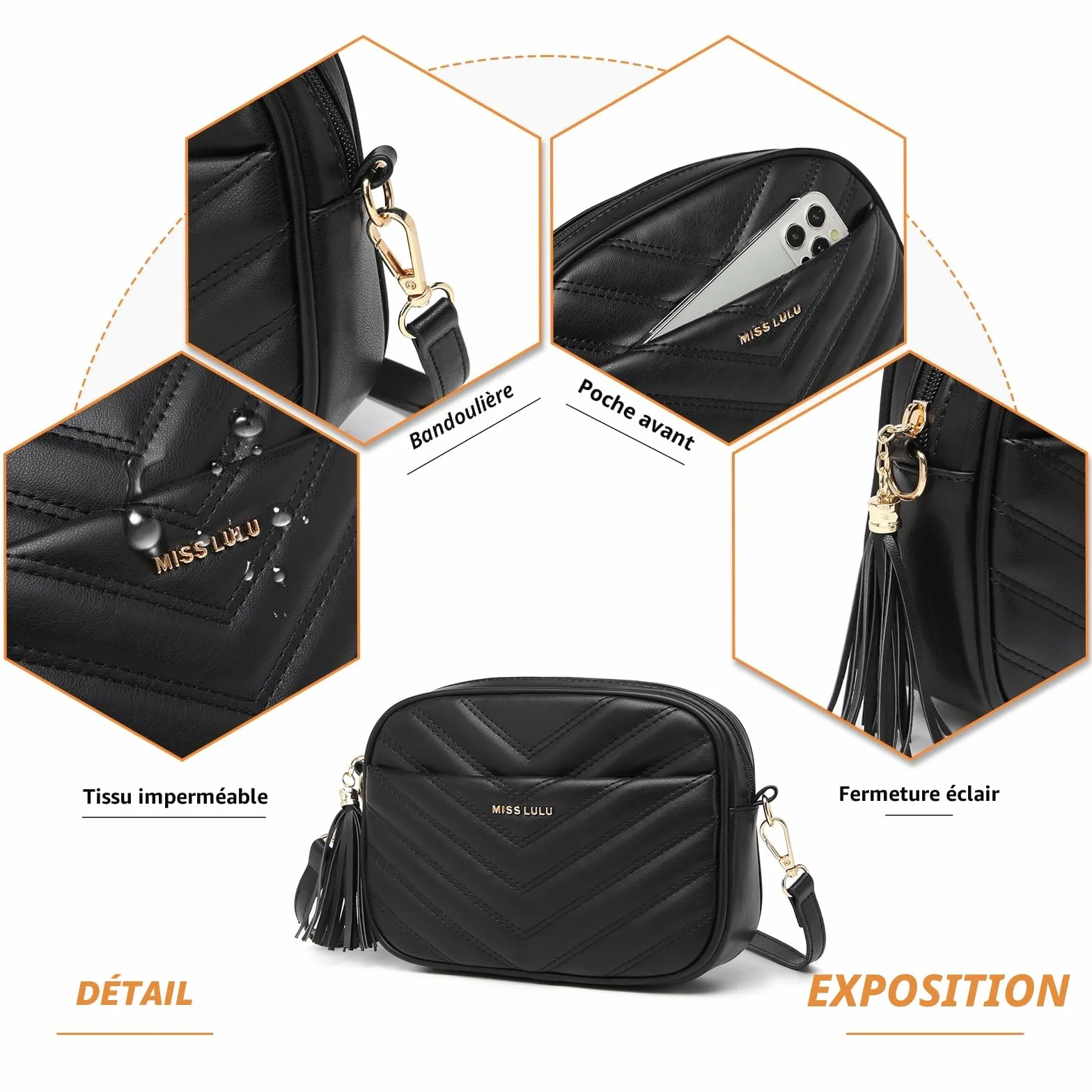 Miss Lulu Sac à Bandoulière en Cuir Synthétique pour Femmes - Petit Sac à Main avec Longue Bandoulière