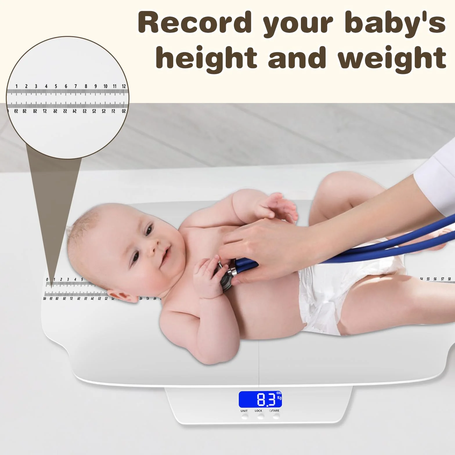 Pèse-bébé avec Plateau Amovible 100 kg Balance Bébé Électrique écran LCD 3 modes de Pesée kg/oz/lb pour Chien Chat