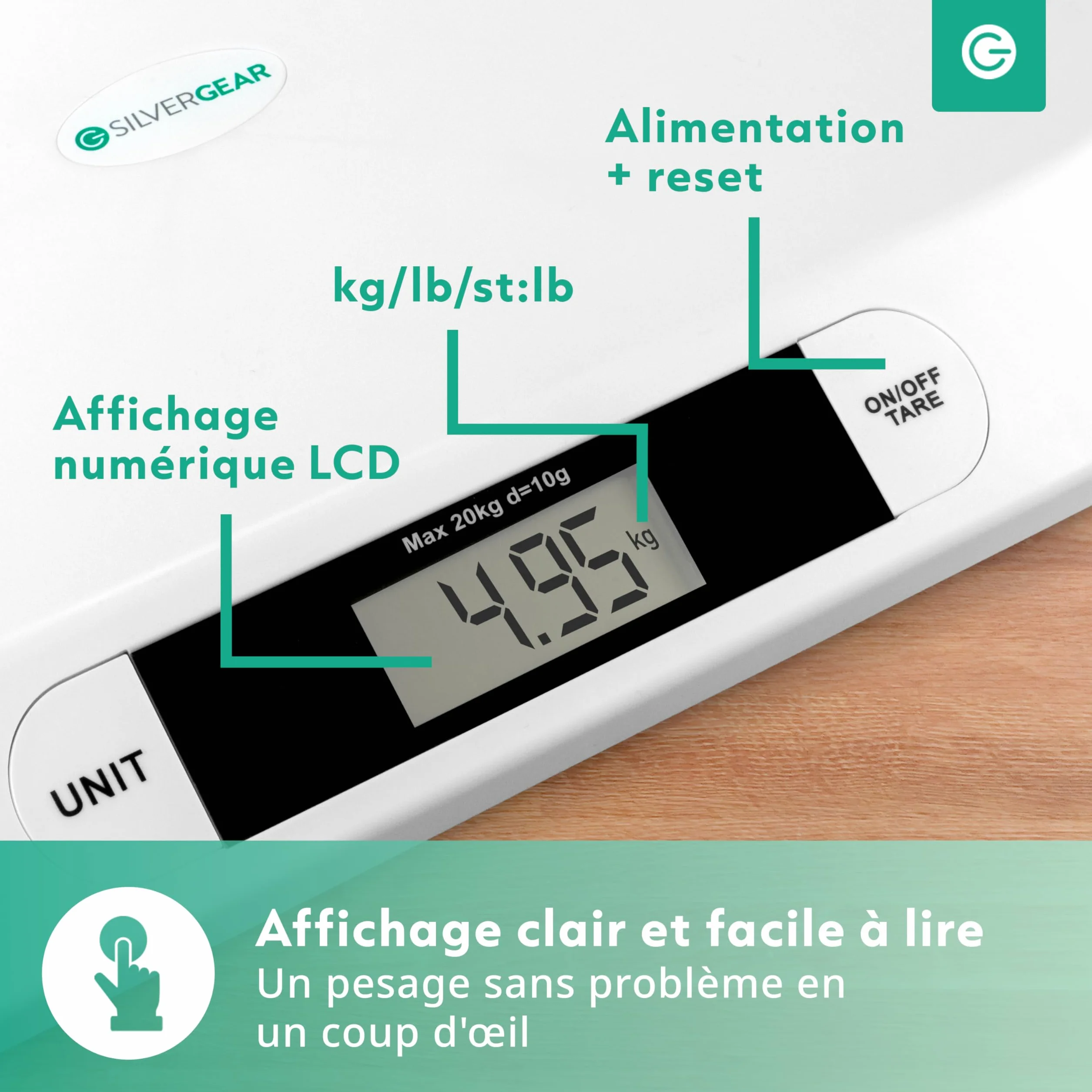 Silvergear Balance numérique pour bébé 20 kg - Balance nouveau-né avec affichage LED - 54,5 x 31,5 x 3,5 cm