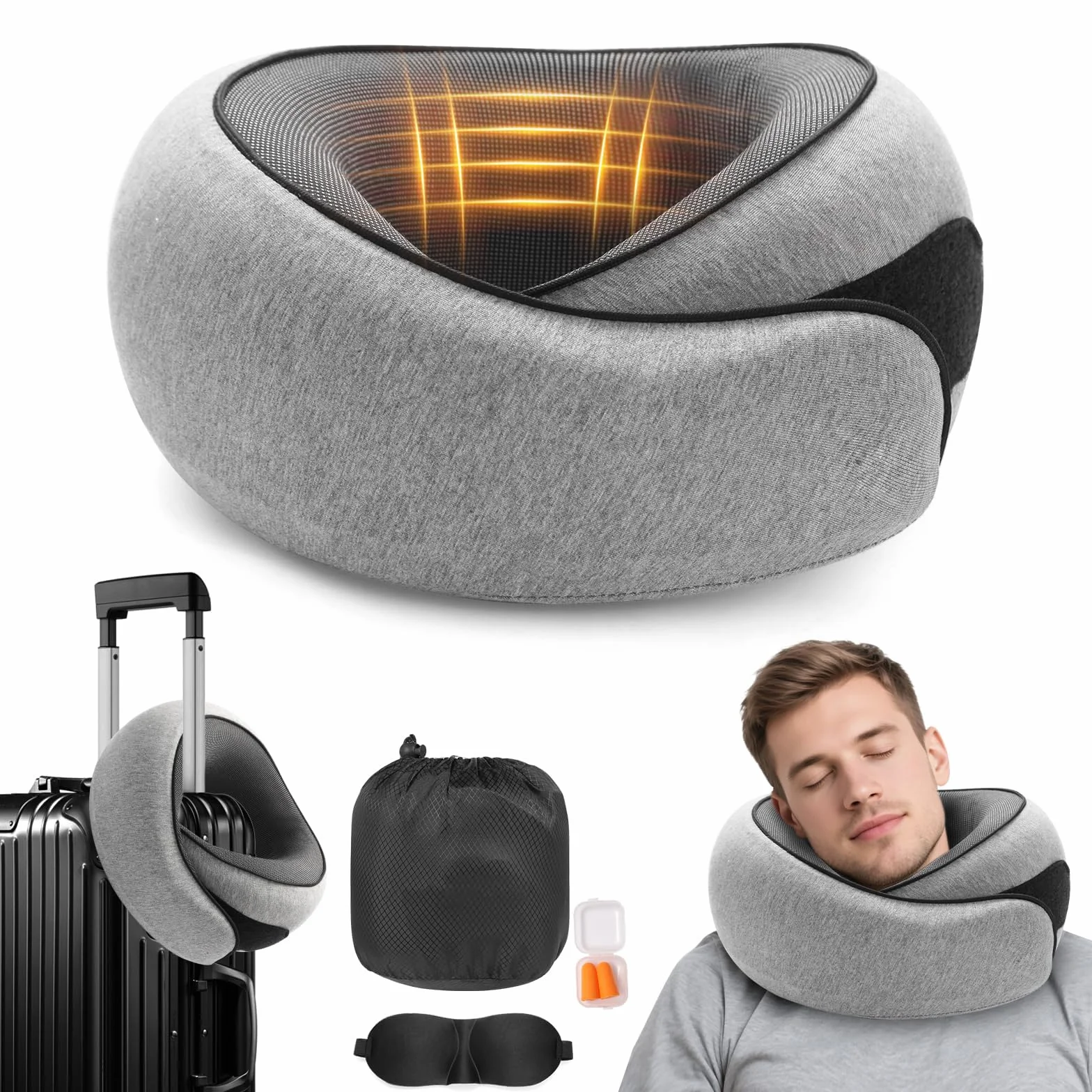 Nomadike-s NOMAREST Coussin de Voyage Mémoire de Forme Oreiller Ergonomique Mousse Avion Voiture Gris