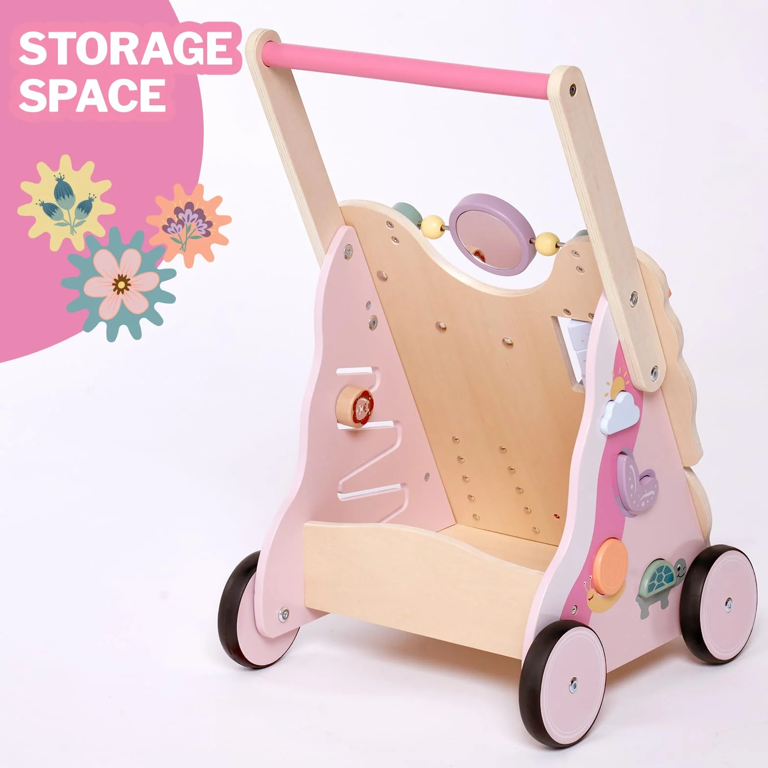 Trotteur en Bois pour Bébé, Jouet de Marche à Pousser et Tirer en Forme de Papillon, Développe la Motricité