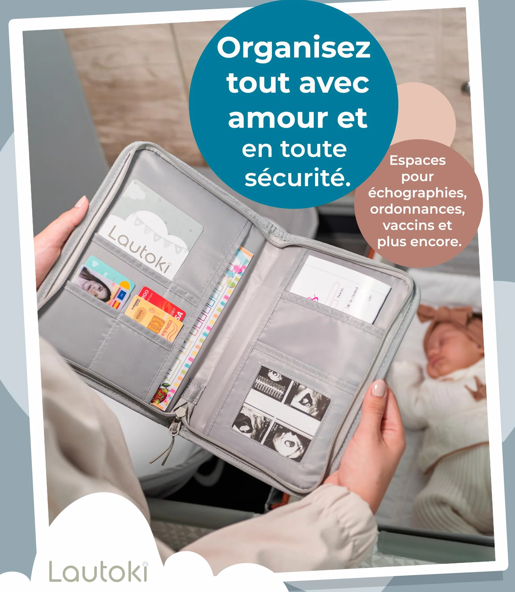 Protège carnet de santé bébé 25x19,5x3 cm imperméable coffret naissance