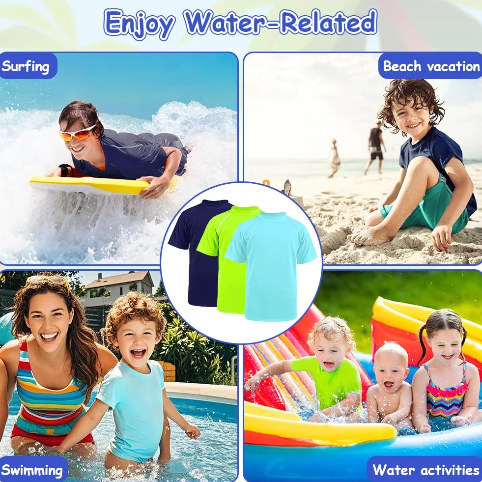 Maillot de Bain Enfant Anti-UV Manches Courtes Rashguard Garçon Séchage Rapide 5-10 Ans