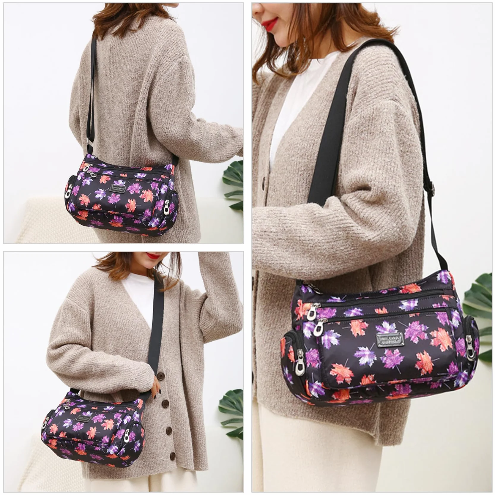 NOTAG Sac Bandoulière Femme Léger Multi-Poches Imperméable Nylon Voyage
