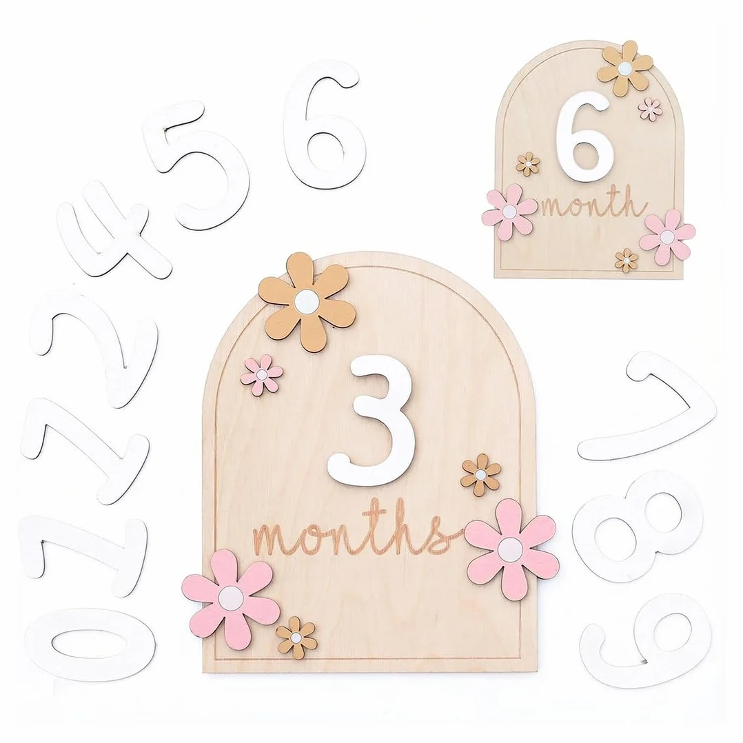 Cartes Mensuelles en Bois pour Bébé Style Floral 0-12 Mois Accessoires Photo Cadeau de Naissance