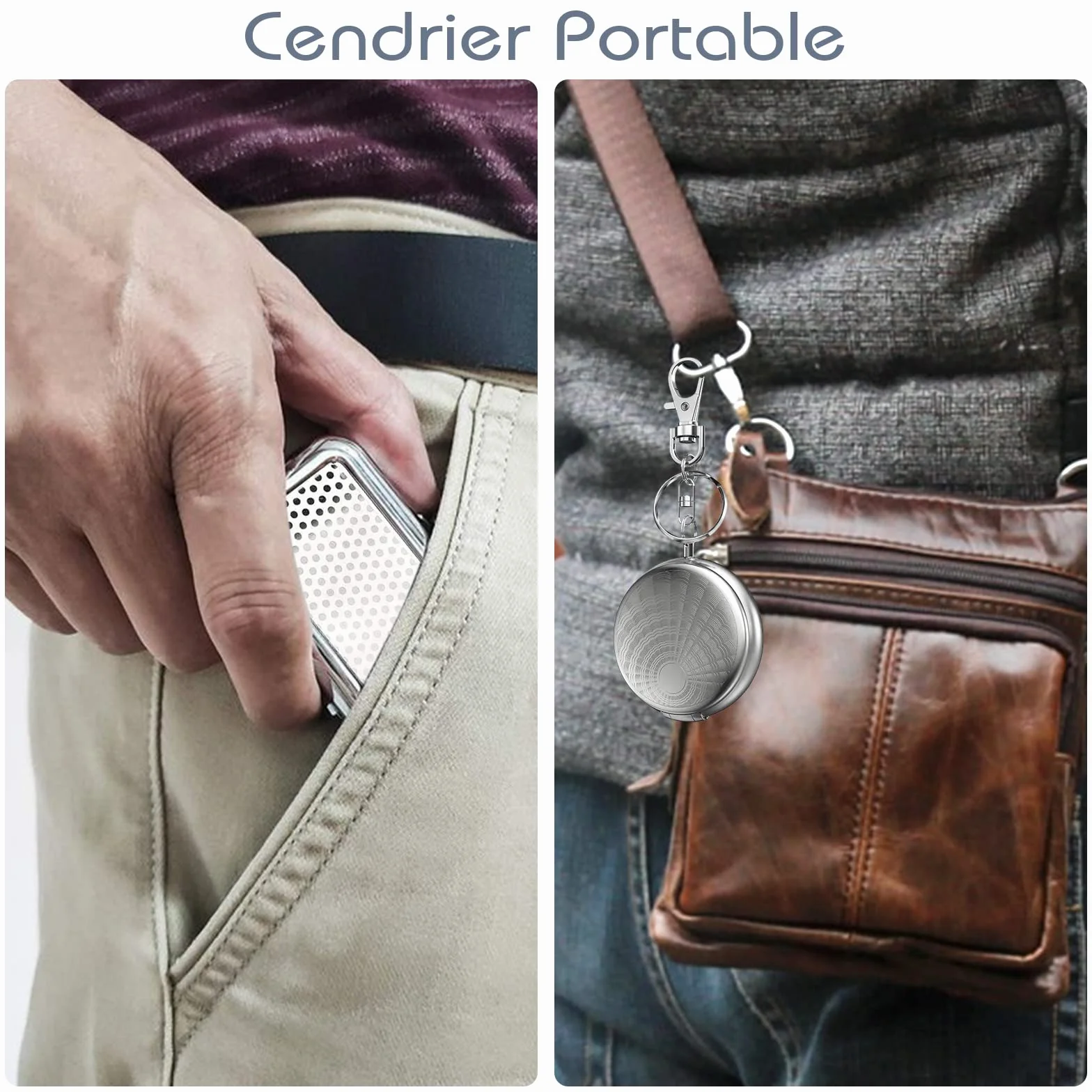 Mini Cendrier Portable en Acier Inoxydable avec Couvercle Anti Odeur Épreuve du Vent