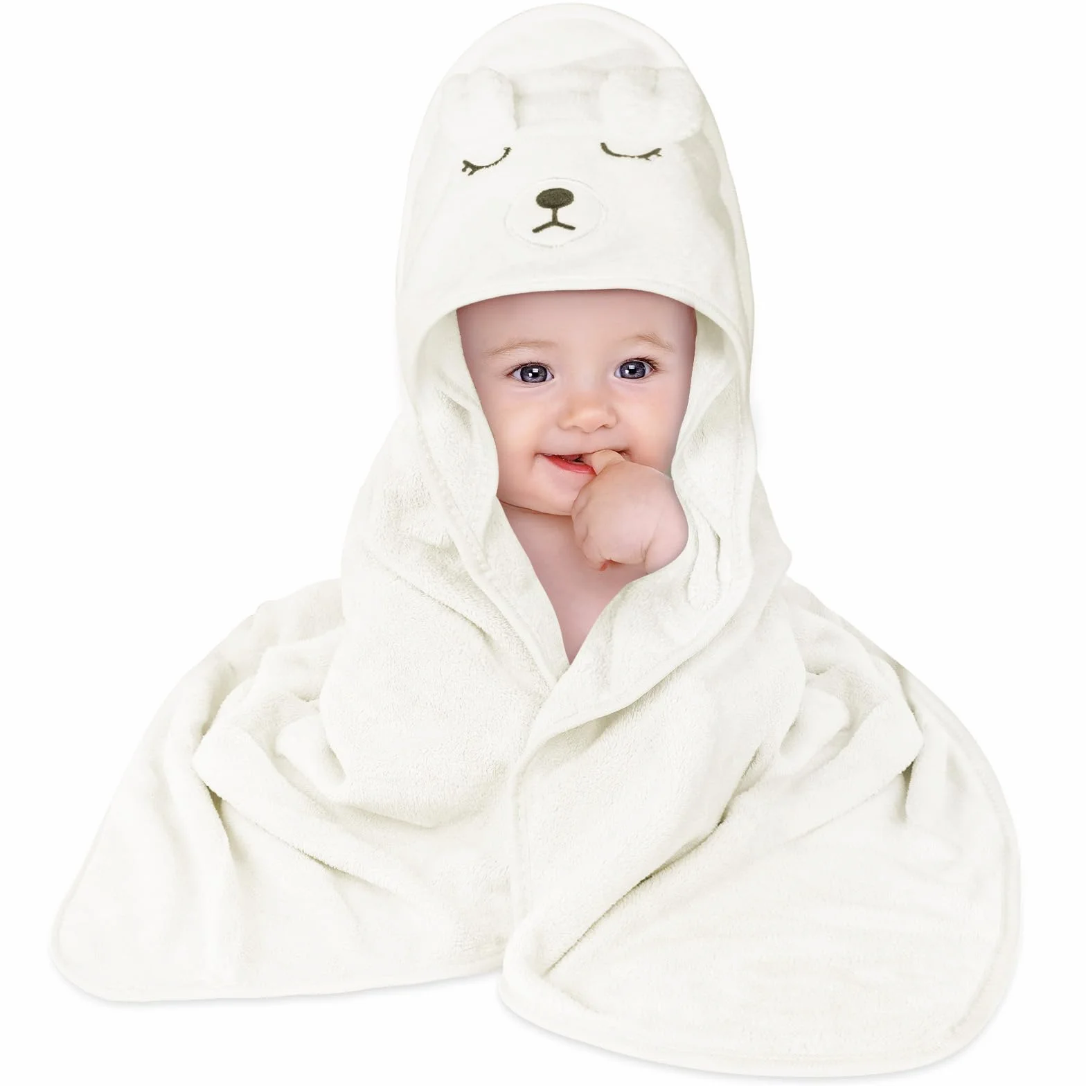 Serviette de Bain Capuche Bébé 80x80 cm Cape de Bain Doux Absorbant Ours Blanc