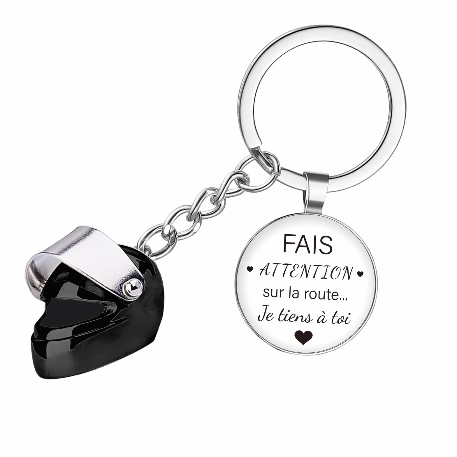 Porte-clés Voiture Moto Casque Pendentif Personnalisé Fais attention sur la route Cadeau Homme Femme