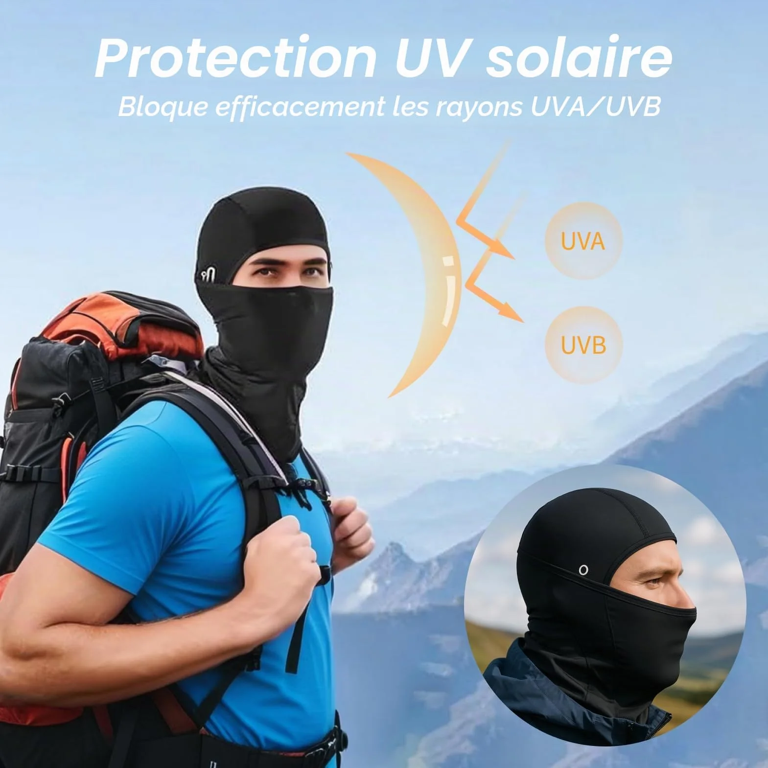 Cagoule Moto Respirante Été Protection UV Tissu Rafraîchissant Taille Unique Cyclisme Randonnée Plein Air Conduite Prolongée