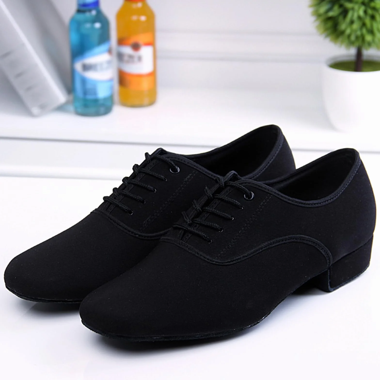 Chaussures De Danse Hommes Talon Bas Cuir Semelle Souple Tango Valse Salon Intérieur