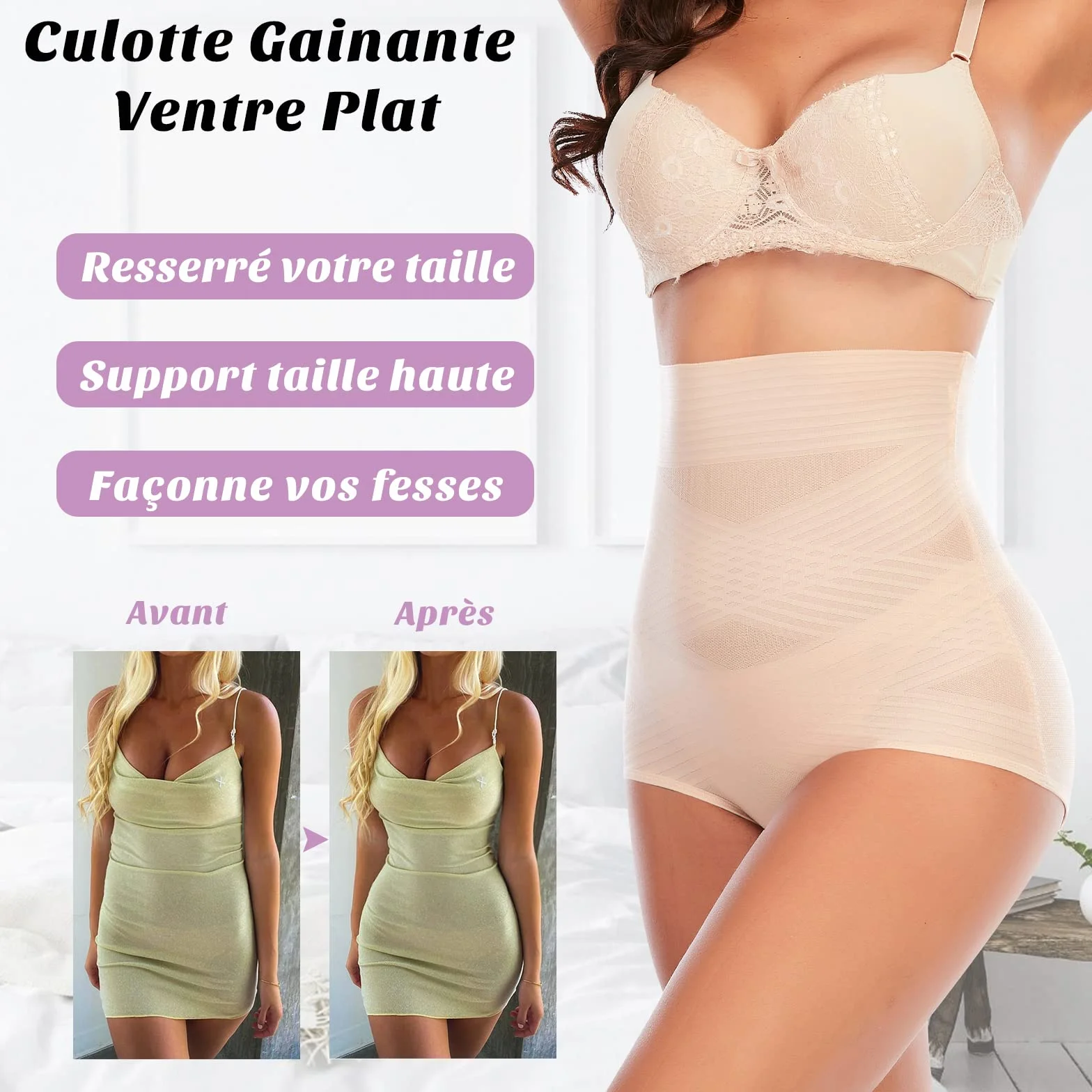 YARRCO Culotte Gainante Femme Ventre Plat Taille Haute Invisible Shapewear