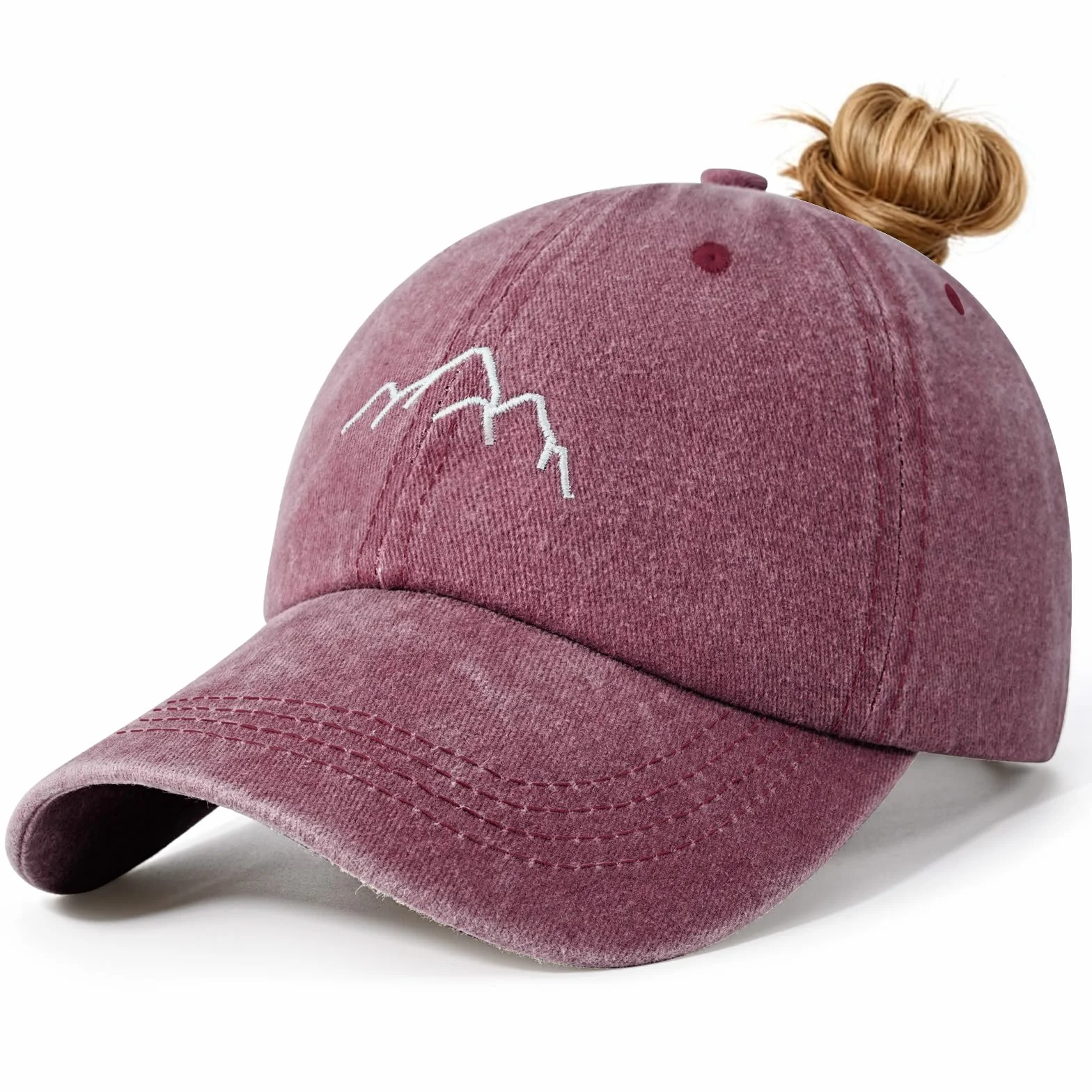 Casquette Femme Queue de Cheval Réglable Coton Respirante Broderie Baseball Cap