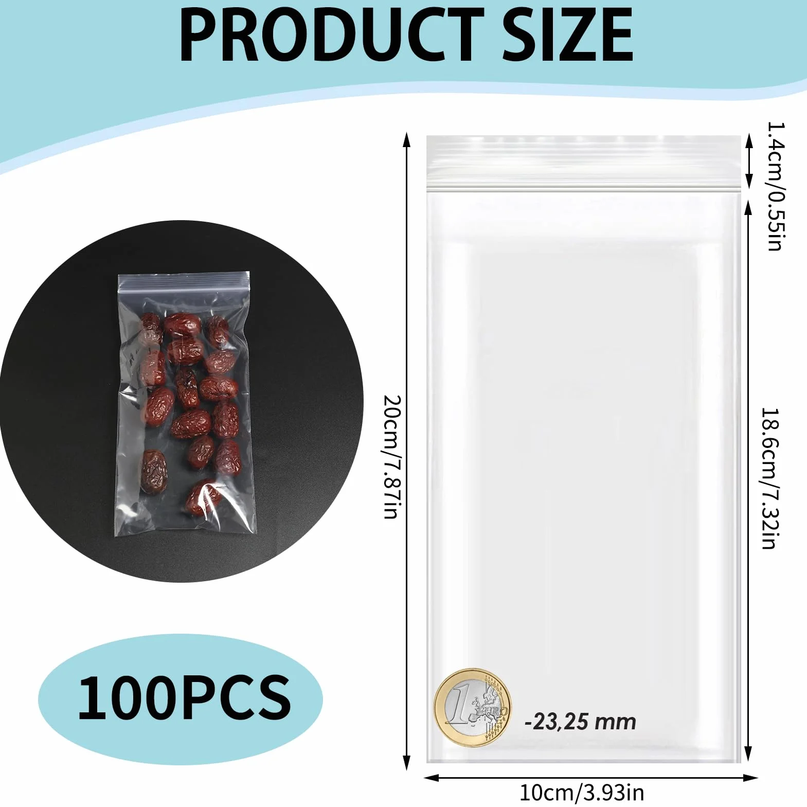 Sachets Plastiques Refermables Zip 10x20 cm Transparent 100 Pièces Sac Plastique Ziplock