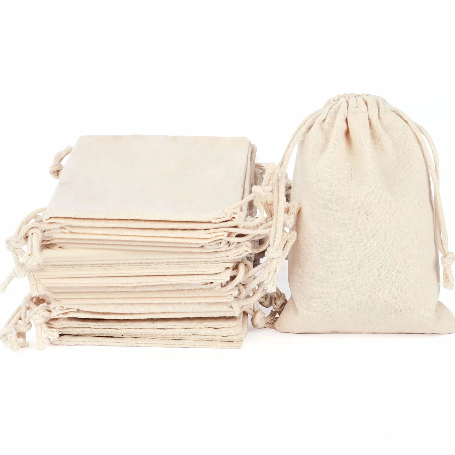 Aucuu 25pcs Petits Sachets Coton 10x15cm Sacs Tissu Cordon Serrage Jute Réutilisable Pochon Lavande Mariage Bijoux