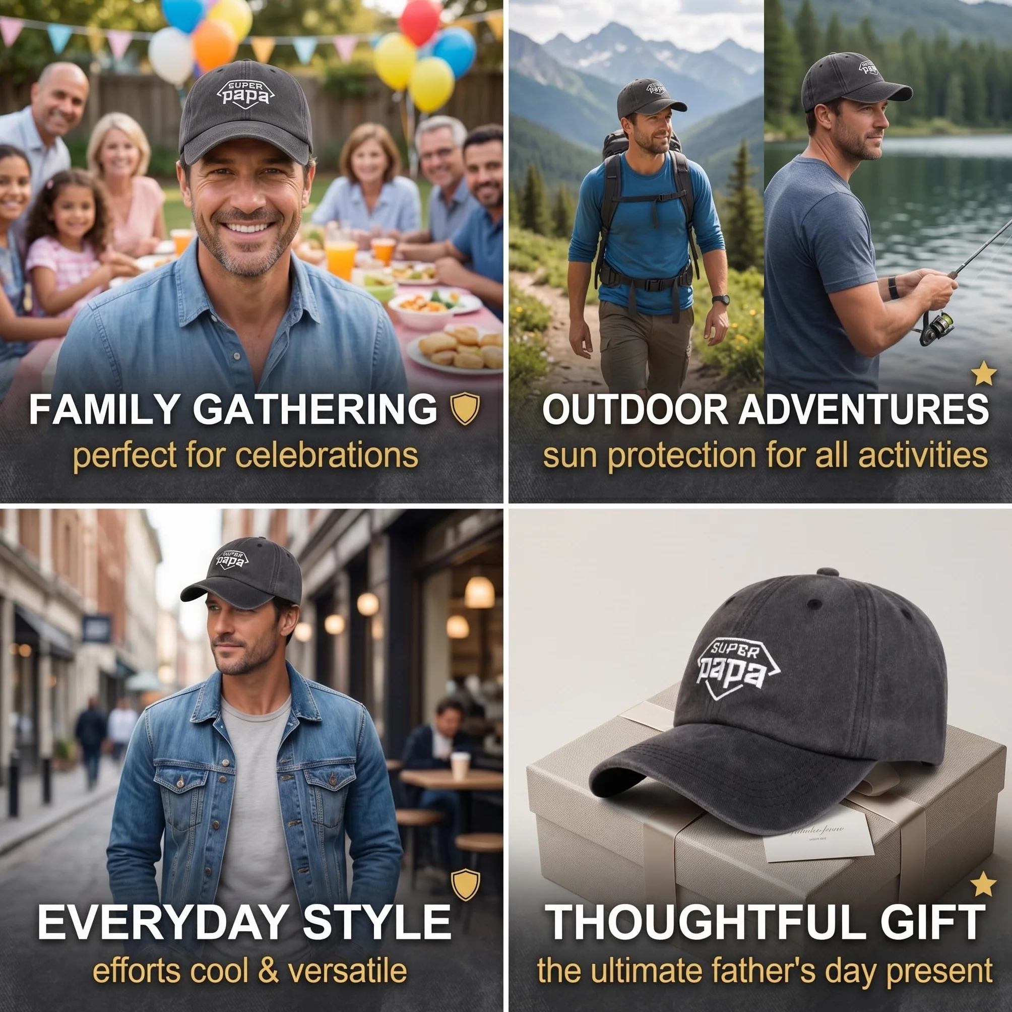 Casquette Homme Grise Cadeau Papa - Chapeau Baseball Ajustable Fête des Pères Anniversaire