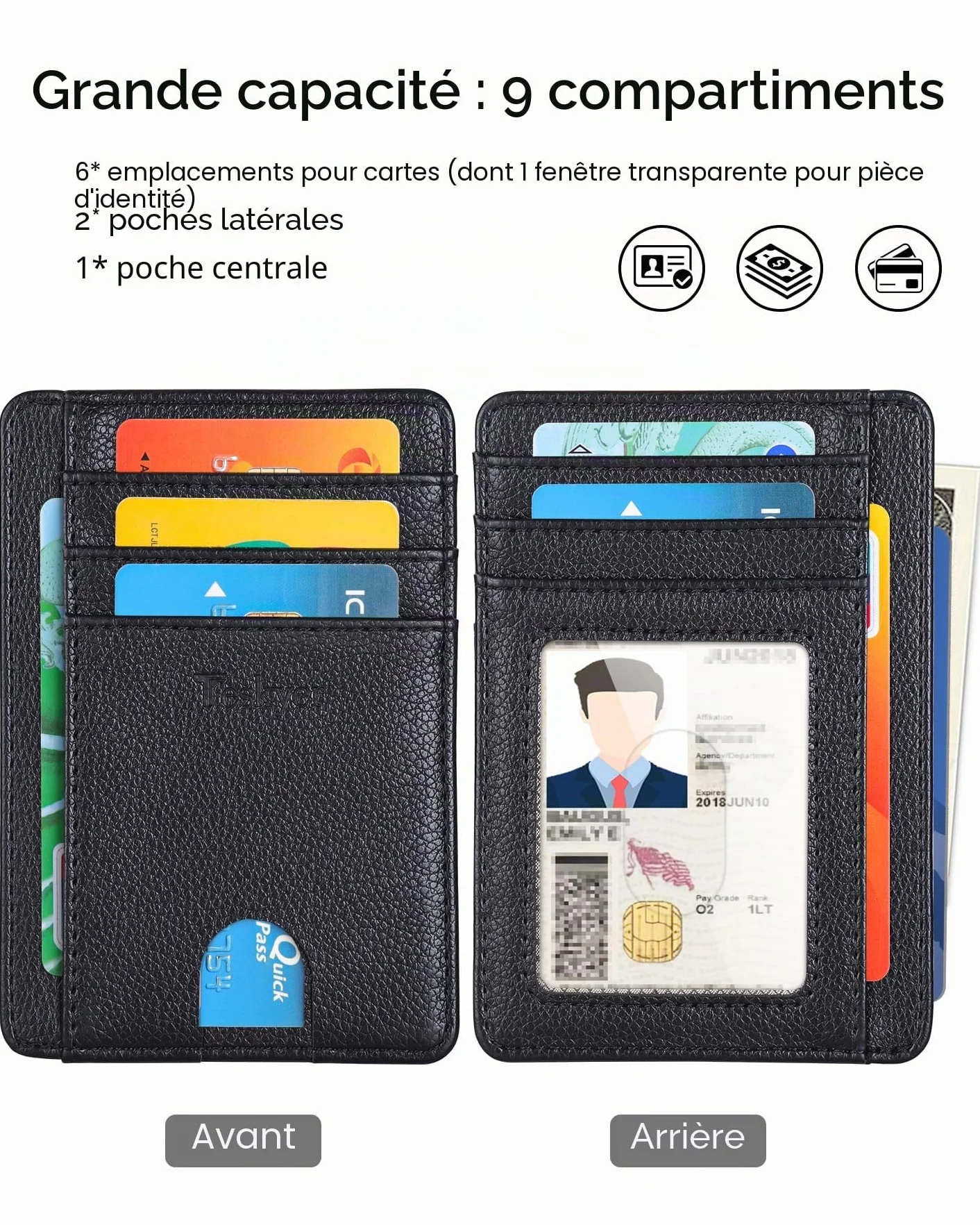 Teskyer Portefeuille Homme Cuir PU Protection RFID Noir