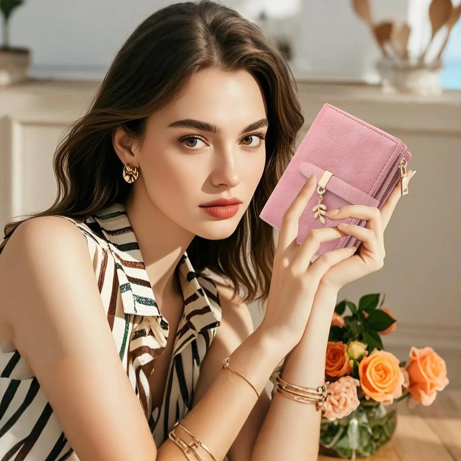 HNOOM Portefeuille Femme Cuir PU Vintage Blocage RFID Porte Carte 19 Emplacements Poche Monnaie Rose