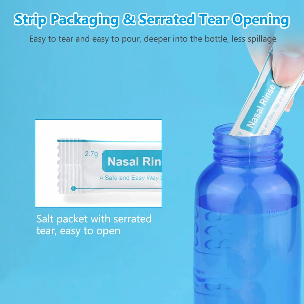 Sachets Sel Nasal 120x2.7g pour Douche Nasale, Irrigation Nez, Kit Sinus Rinse