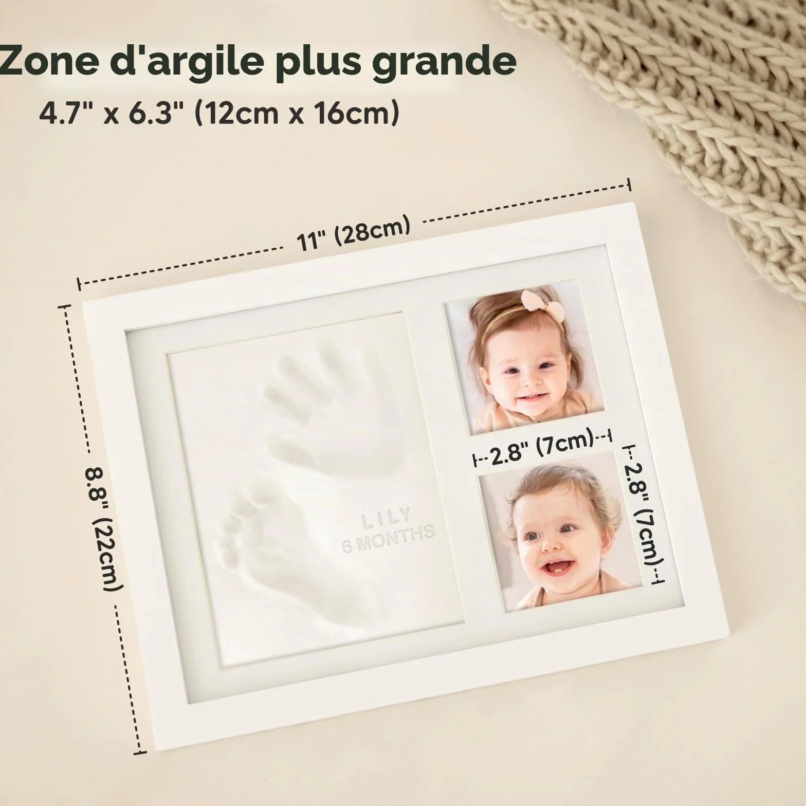 Kit Souvenir Empreinte Bébé - Cadre Photo Nouveau-Né - Kit d'Art Mémoire - 28cm x 22cm, Alpine White