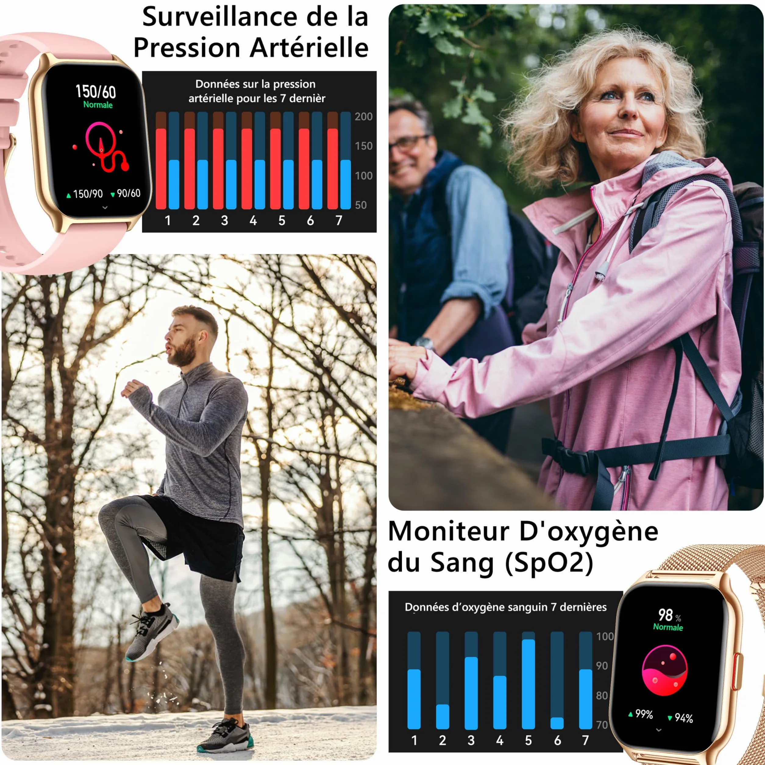 Montre Connectée Femme Homme avec Appel Bluetooth 2,0" HD Smartwatch 100+ Sportifs Moniteur de Sommeil Cardiofréquencemètre Tension Artérielle SpO2 Montre Podometre pour iOS Android