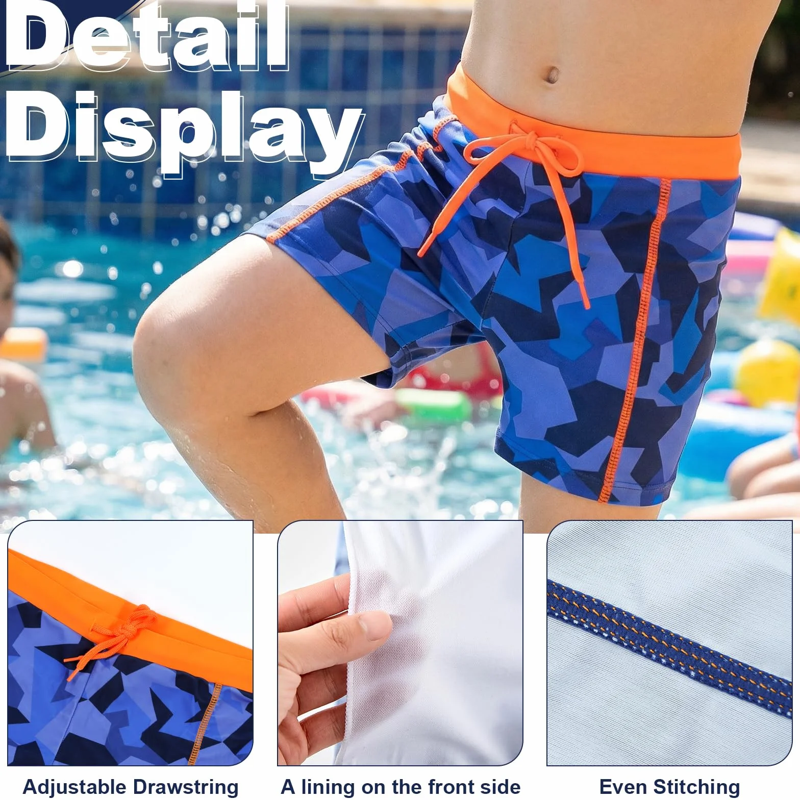 JinBei Maillot de Bain Enfant, Short de Bain Garcon Séchage Rapide Slip de Bain Ceinture Élastique avec Cordon Léger Court Moulant Short Adolescents pour Surf Plage Natation, 7-13 Ans