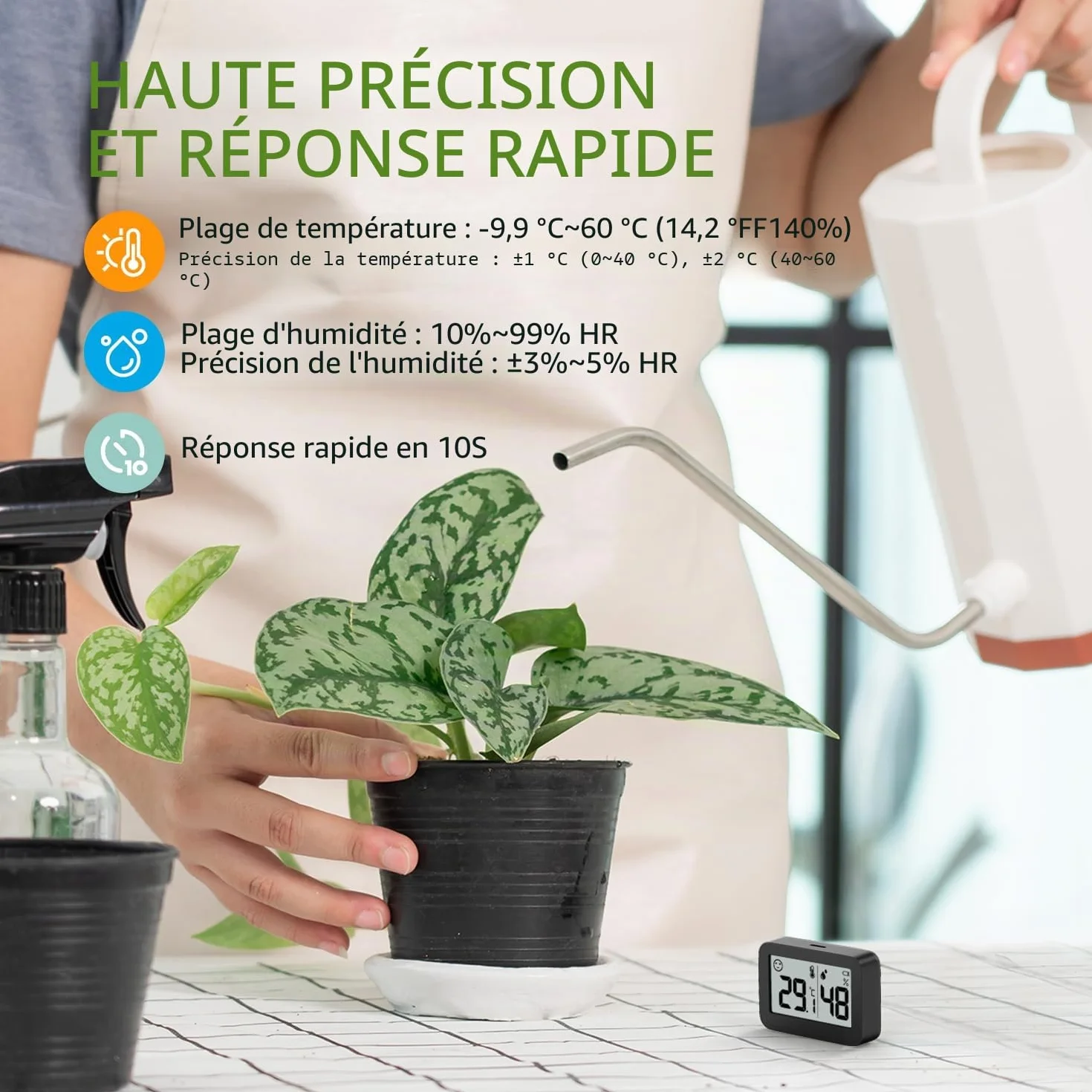 Mini hygromètre thermomètre d'intérieur, jauge d'humidité avec ℃, moniteur de température numérique pour serre (2, Noir, 5cm)