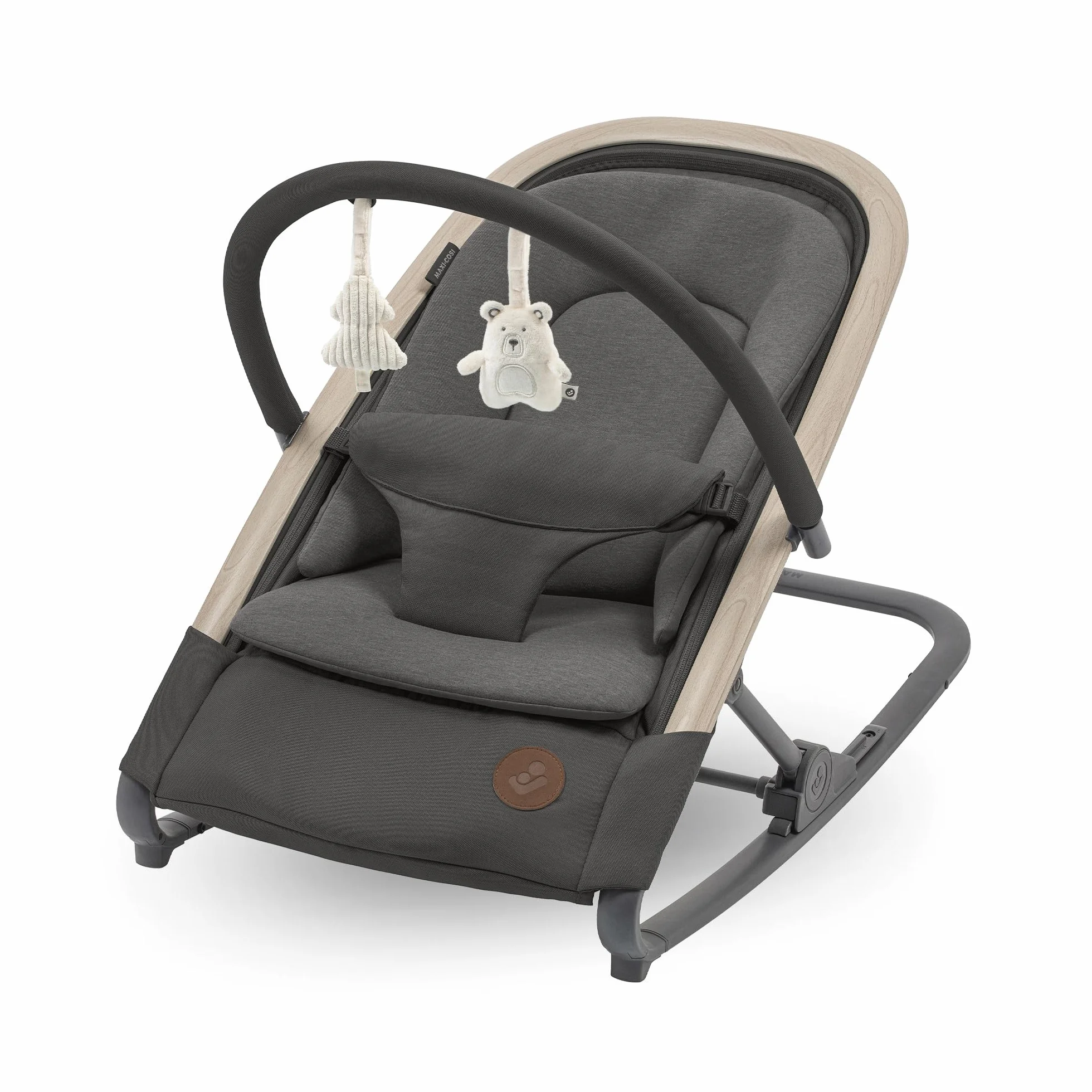 Maxi-Cosi Kori Chaise Transat Bébé 2-en-1 avec Arche à Jouets, 0-2 Ans, jusqu'à 15 kg, Baby Bouncer, 3 Positions d'Inclinaison, Léger & Compact, Harnais Facile à Installer, Eco Care, Beyond Graphite