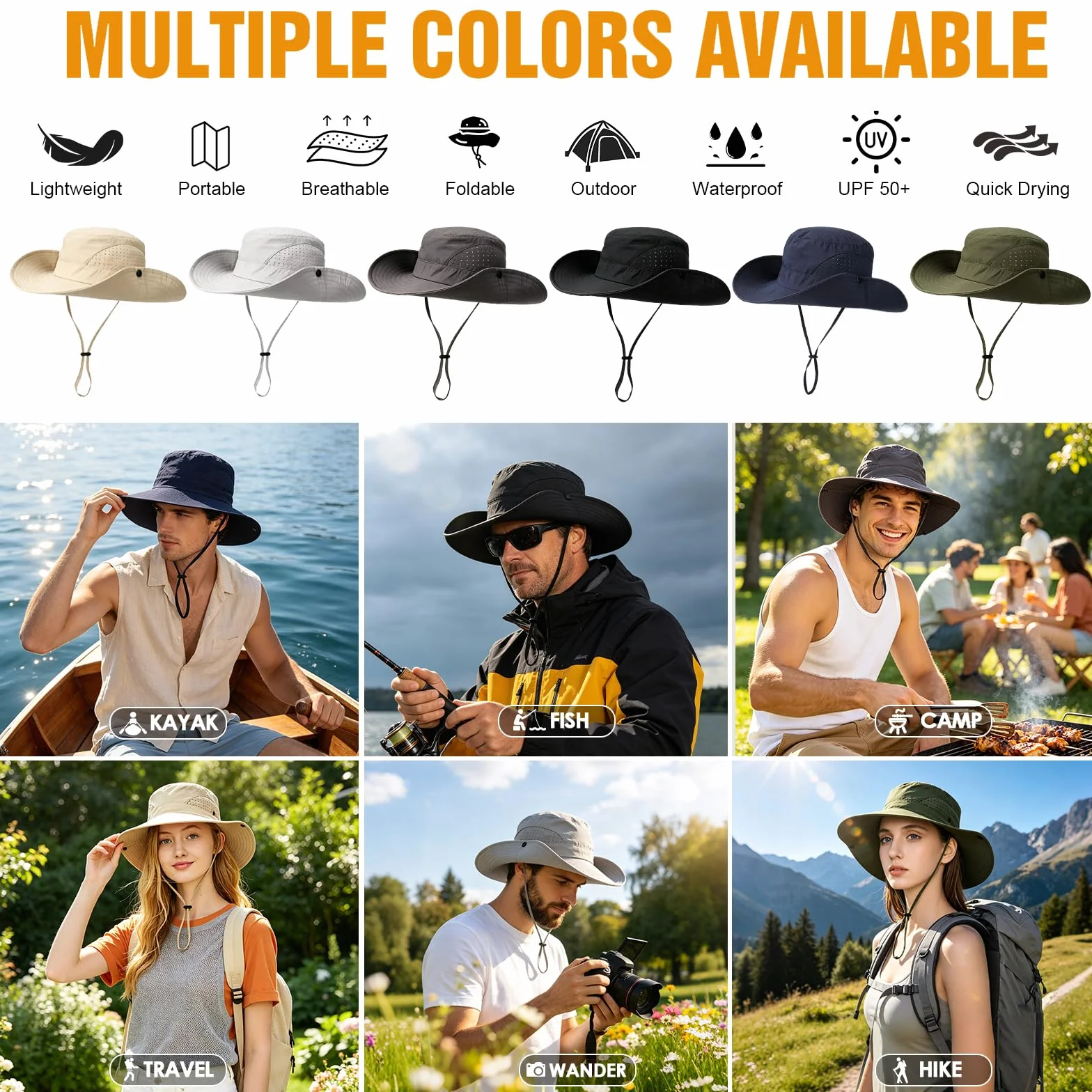 Bucket Hat UPF 50+ Imperméable Léger Large Bord Chapeau de Soleil Respirant Séchage Rapide