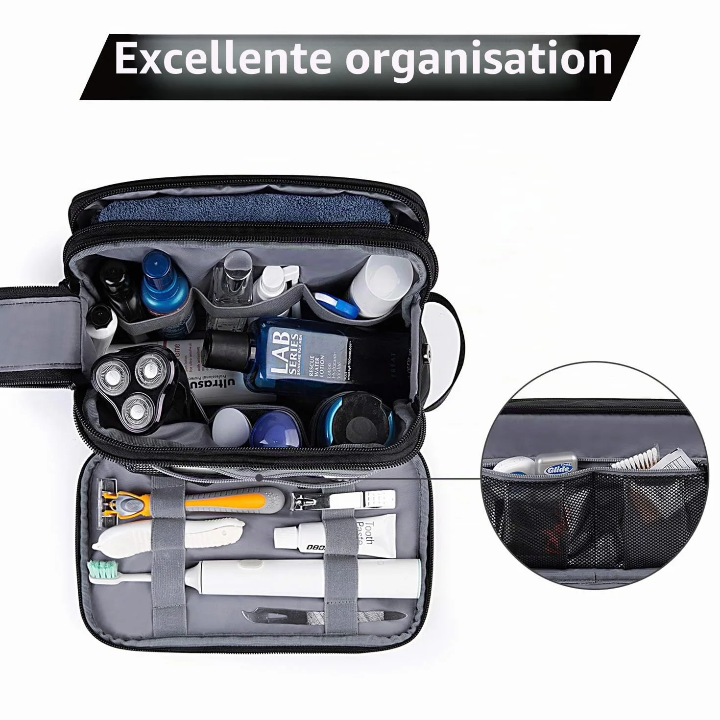 BAGSMART Trousse de Toilette Homme Voyage Imperméable Sac de Rasage Noir