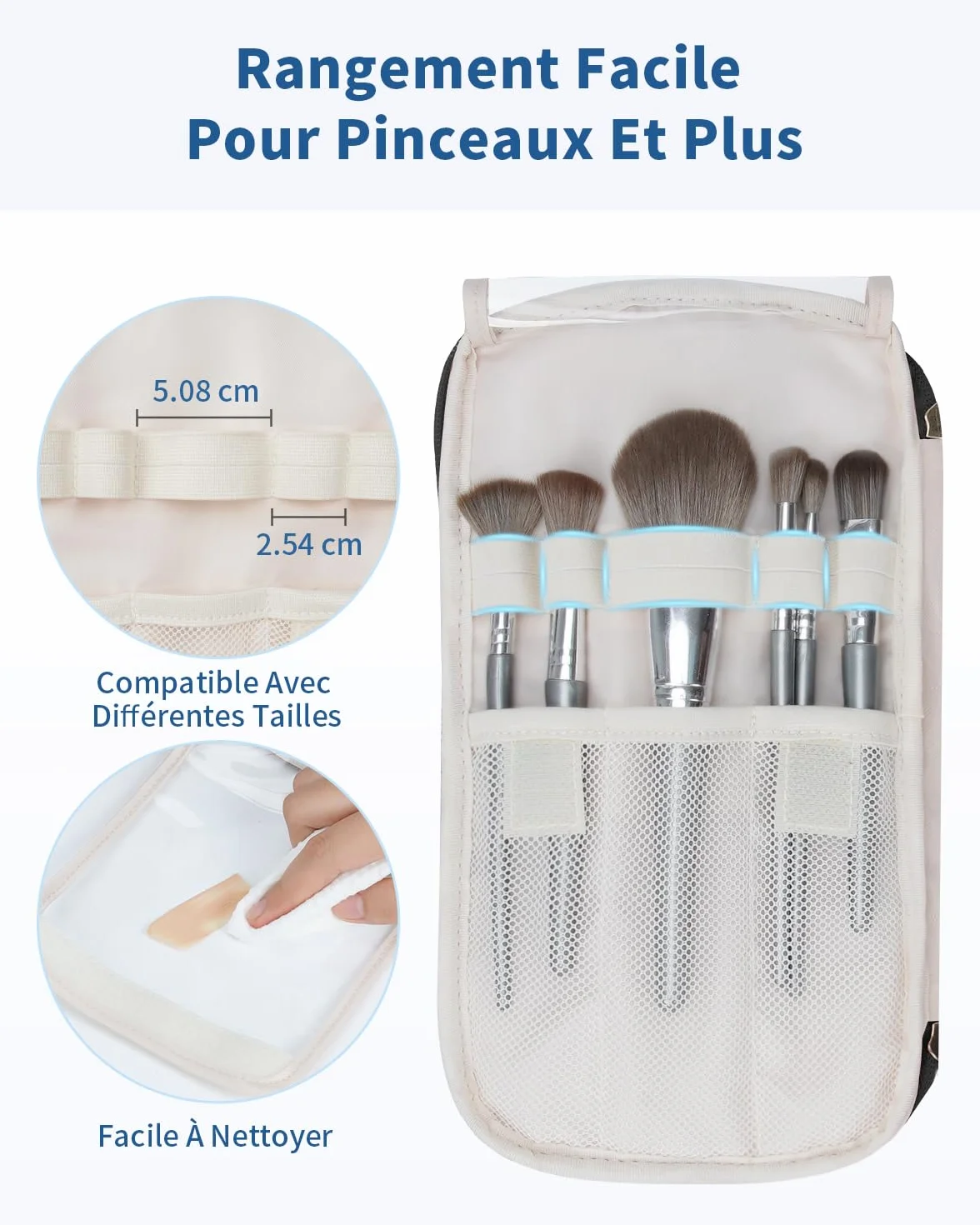 WANDF Trousse de Toilette Voyage Grand Sac à Maquillage Ouverture Étendue Poignée Sac Cosmétique Gonflé