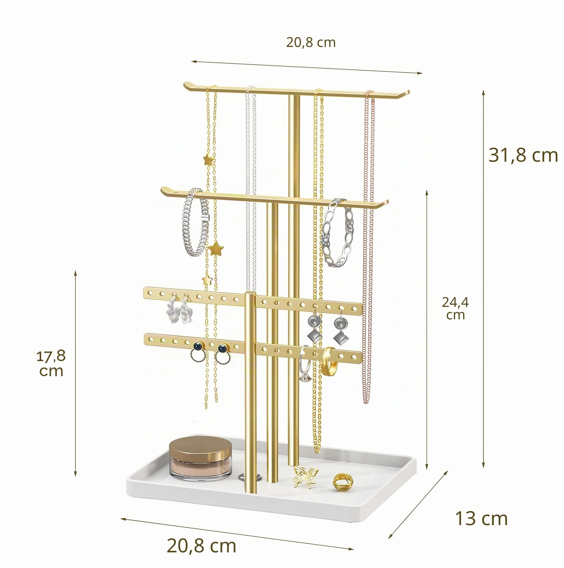 Organisateur de Support à Bijoux à 3 Niveaux - Porte-Bijoux Doré pour 80 Pièces - Cadeau pour Femmes