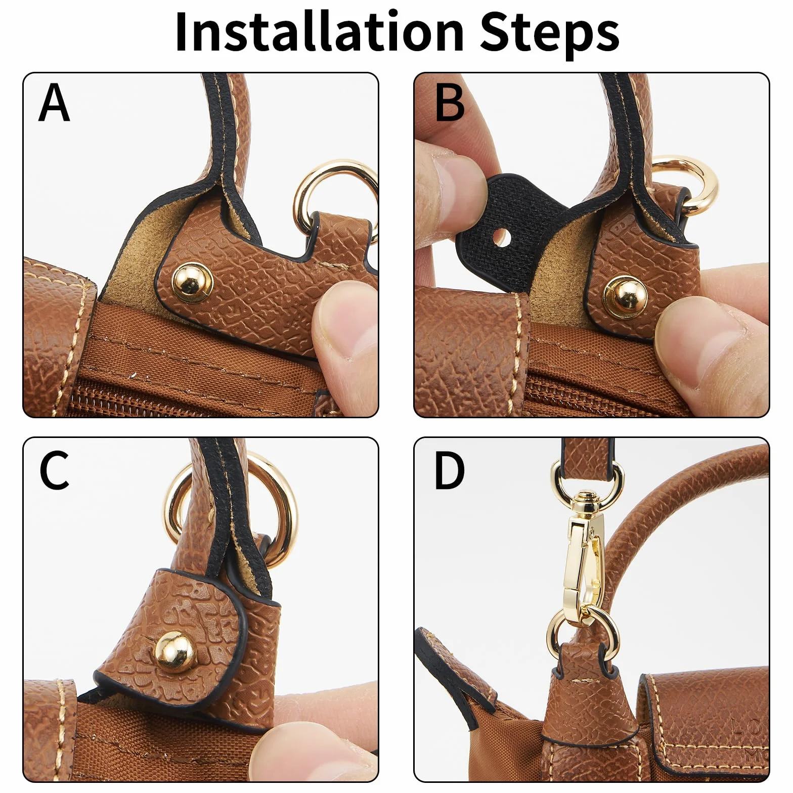 Sangle de Sac à Main en Cuir, Sangle de Remplacement Réglable pour Sac Longchamp (Noir)