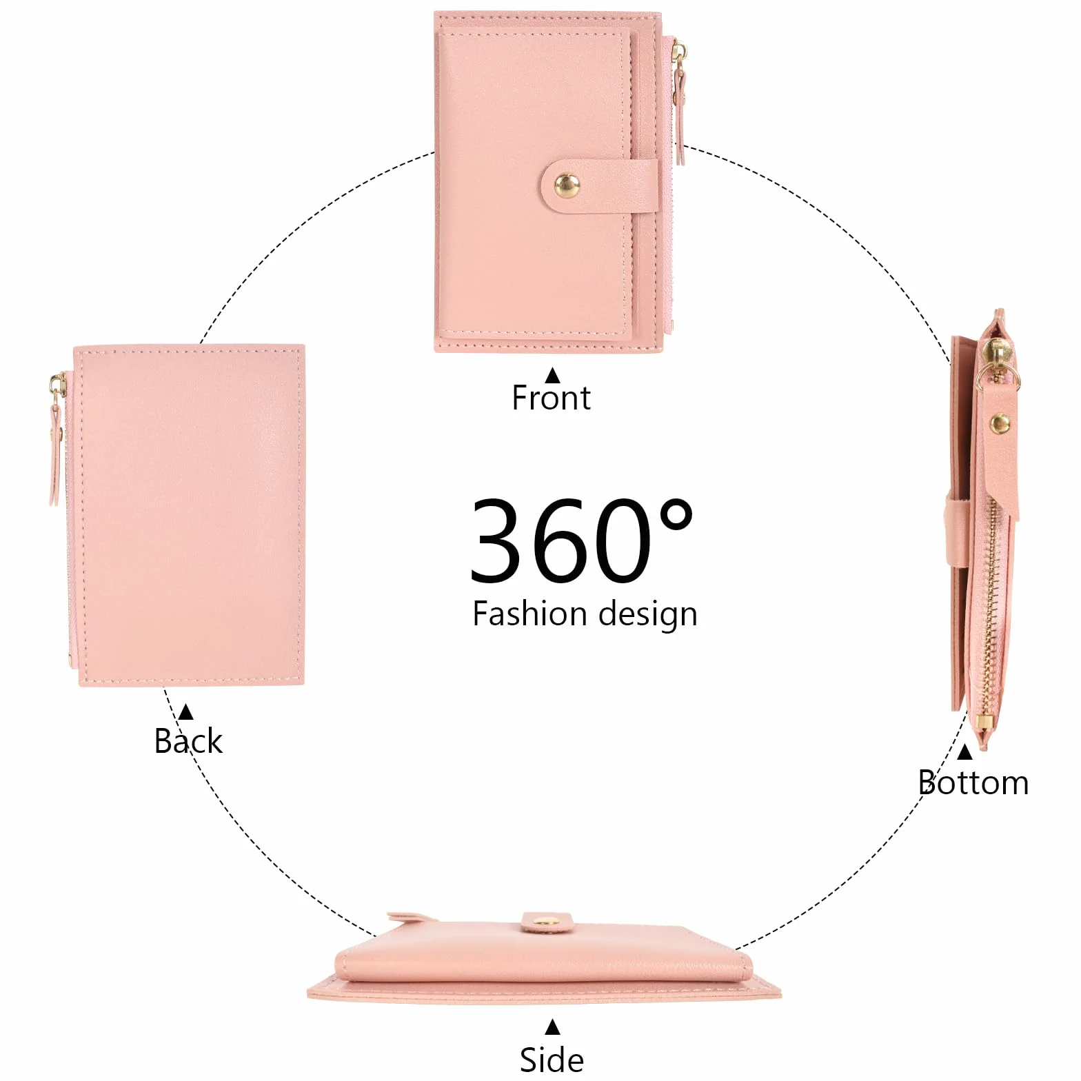 Portefeuille Femme Cuir Mini Porte Cartes avec Fermeture éclair 14x9x0.5cm Rose