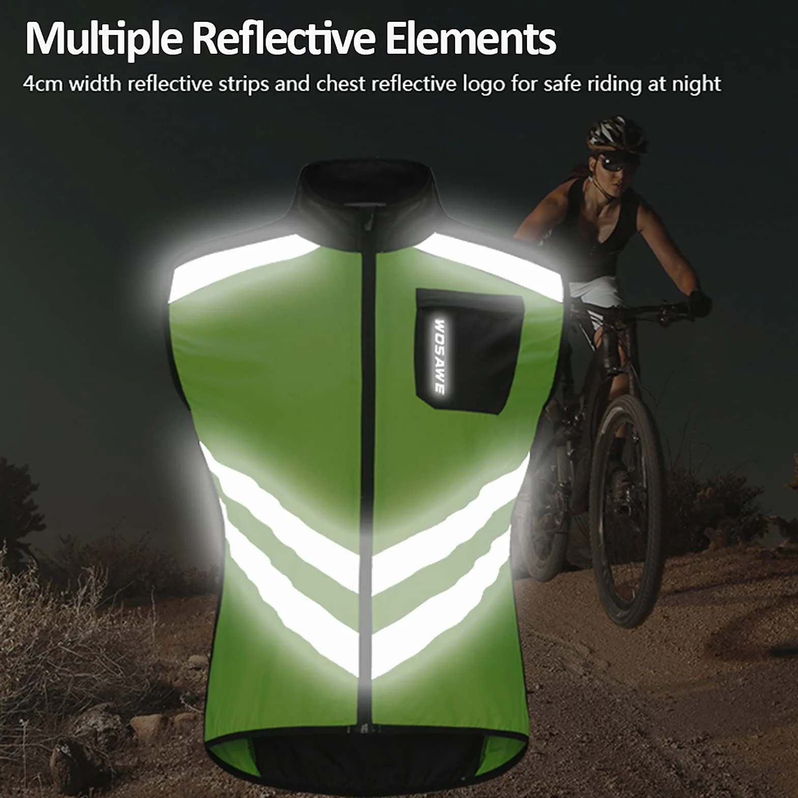 HUIOP Gilet Cyclisme Hommes Pliable Séchage Rapide Respirant Réfléchissant Sécurité Vélo Sport