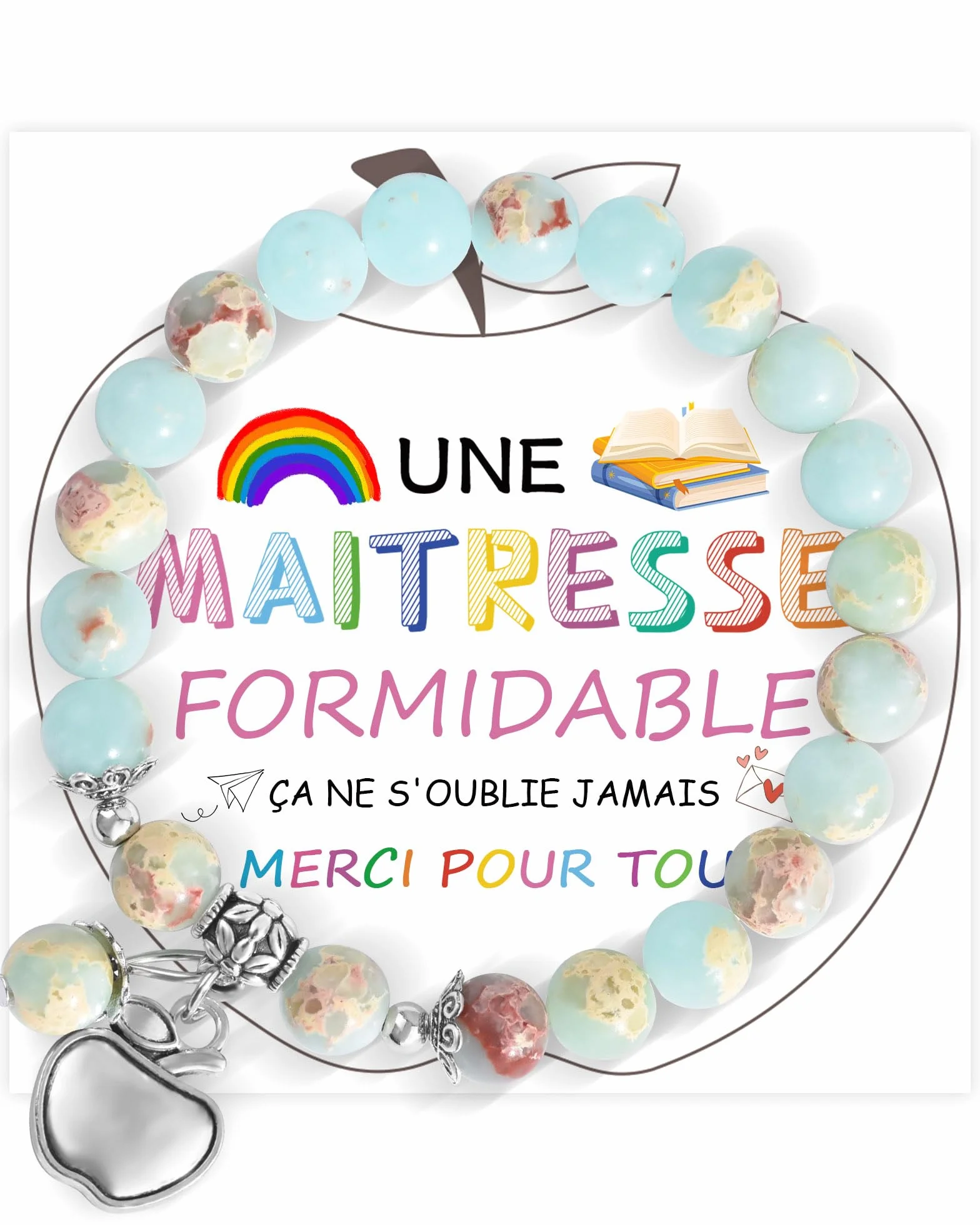 CheersLife Bracelet Pierre Naturelle Femme Cadeau Maitresse d'école Personnalisé