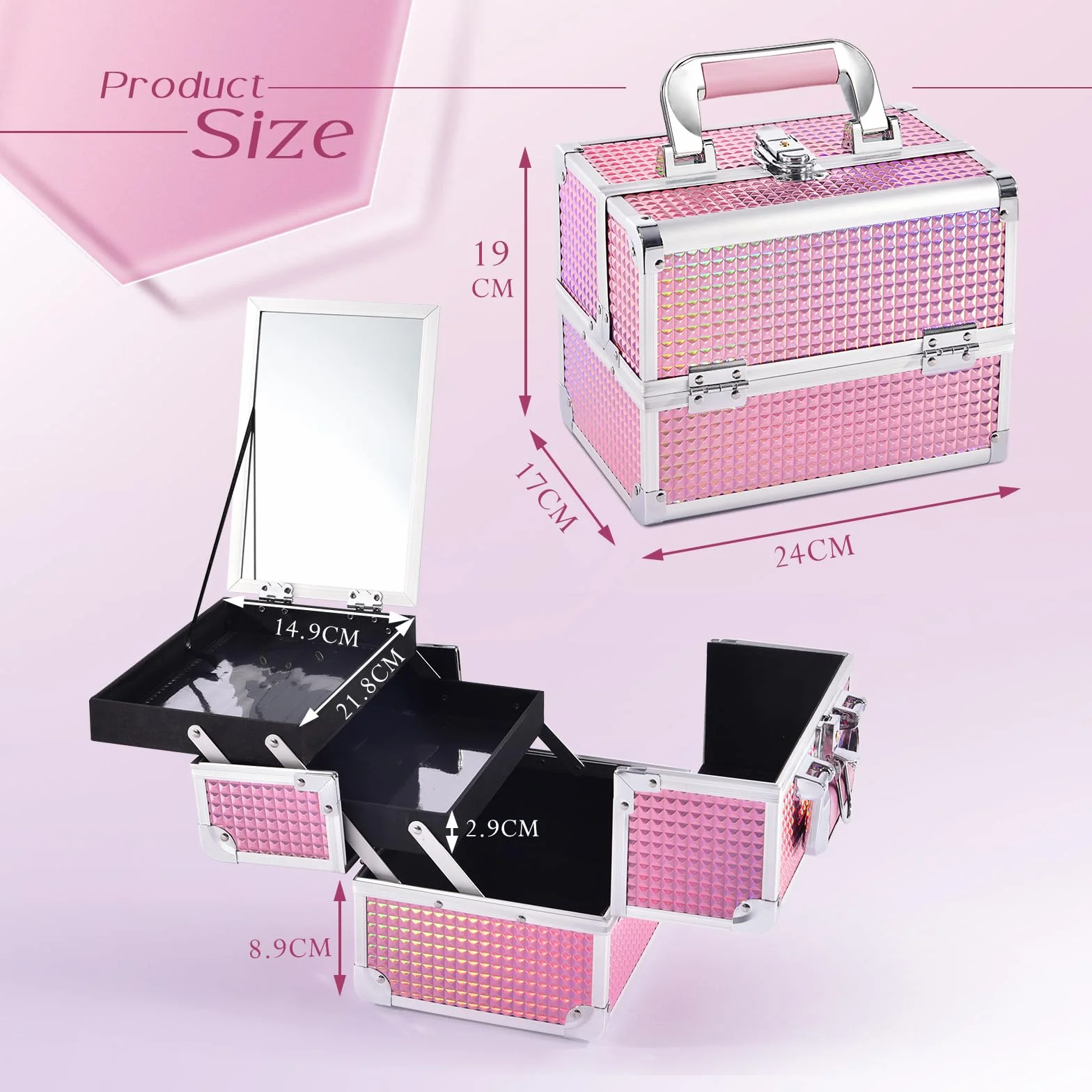 Joligrace Mallette Maquillage avec Miroir Valise Vanity Rangement Coiffure Beauty Case Rose