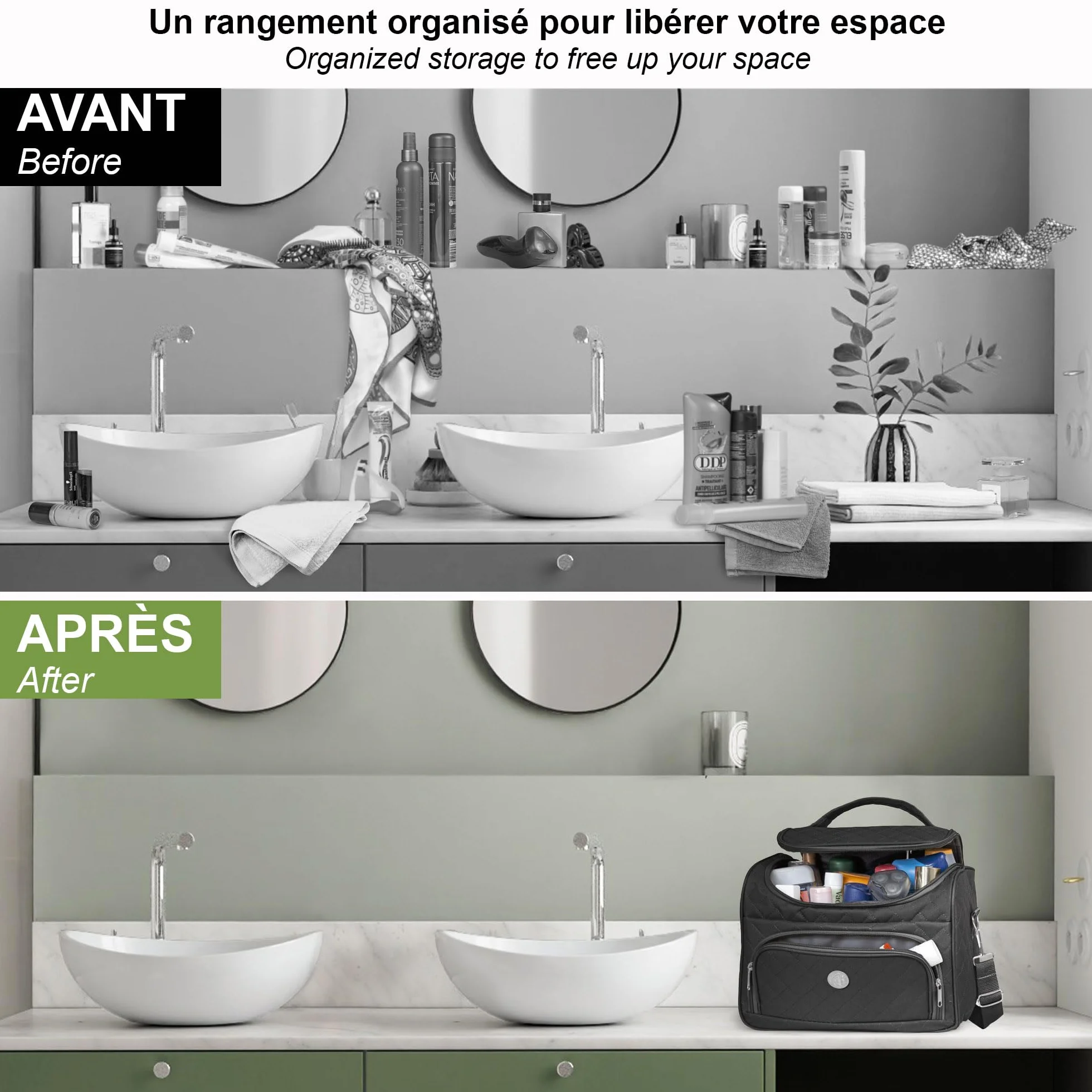 KINSTON Vanity avec Séparateurs Amovibles Trousse de Toilette Cosmétiques Organisateur de Voyage à Suspendre Grande capacité