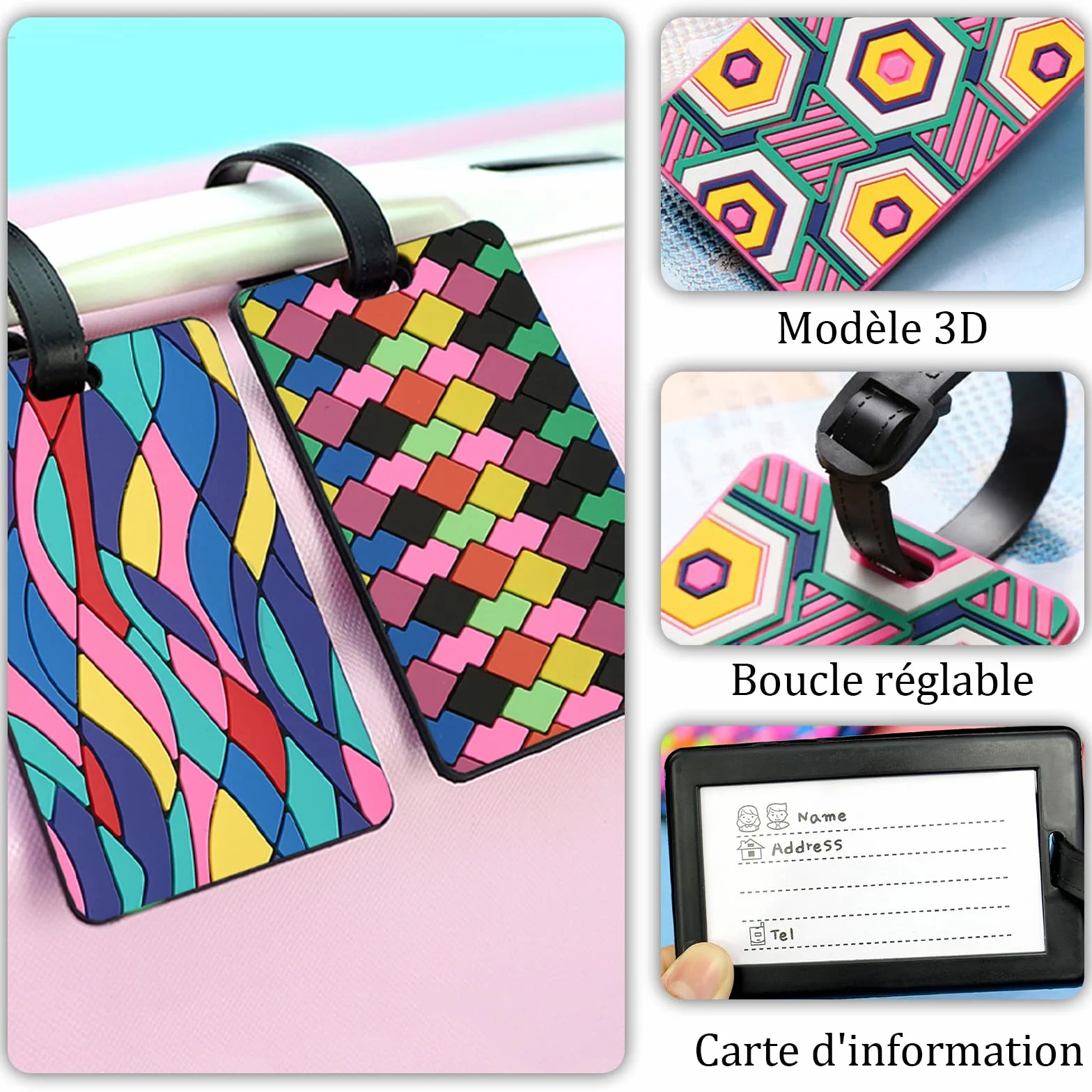 VEGCOO Étiquettes Valise 6 Pièces Imperméables Bagages Voyage Motifs Géométriques