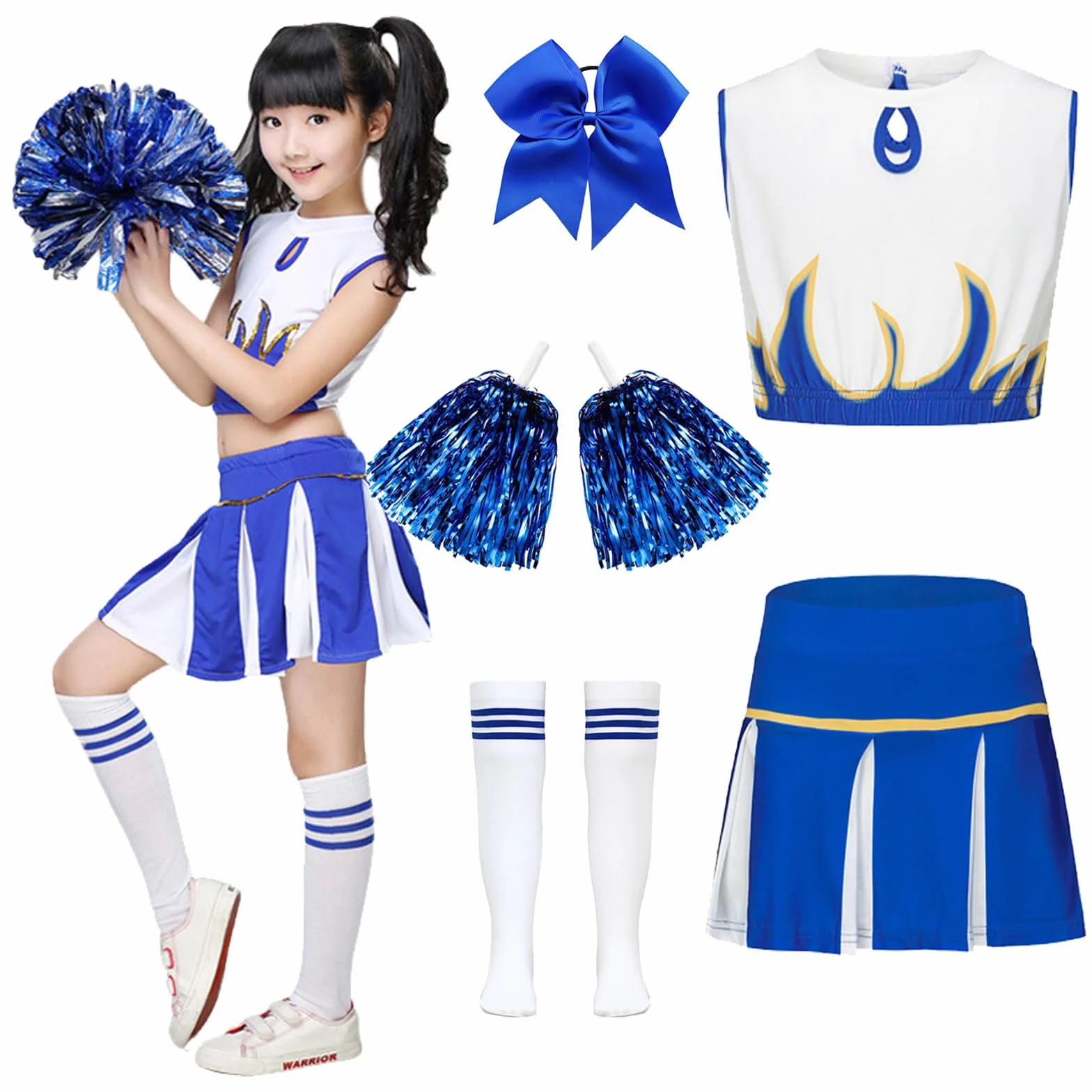 Robe de pom-pom girl pour fille avec serre-tête uniforme cheerleading carnaval anniversaire Halloween fêtes Cosplay 3-15 ans