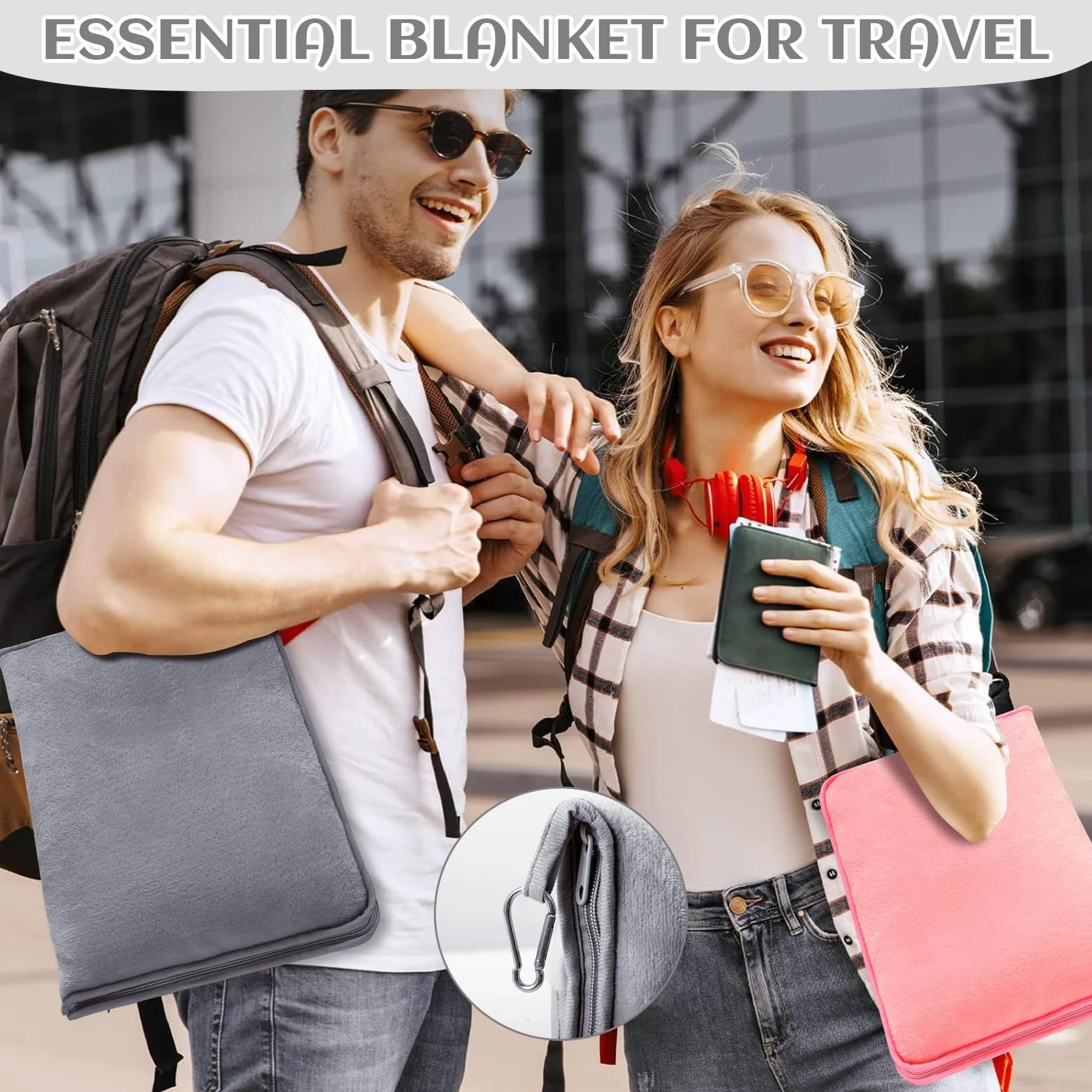 Couverture de Voyage Douce et Chaude avec Oreiller Portable pour Avion, Voiture et Train