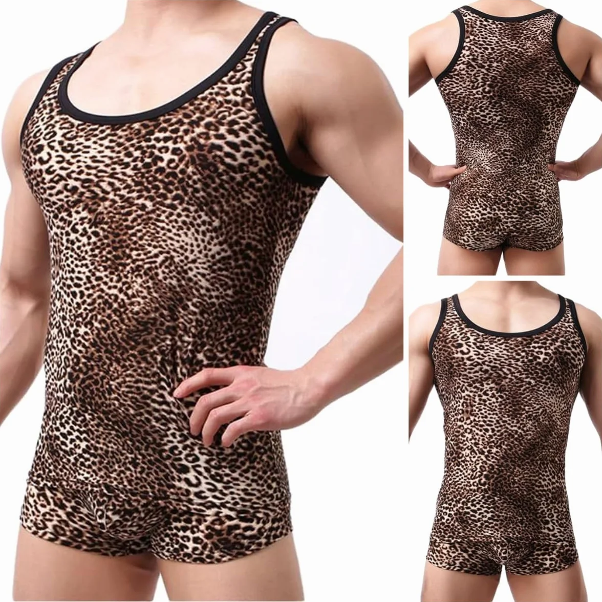 Débardeur léopard homme gilet athlétique sans manches ajusté t-shirt sexy imprimé léopard fête rave discothèque sous-vêtements respirants